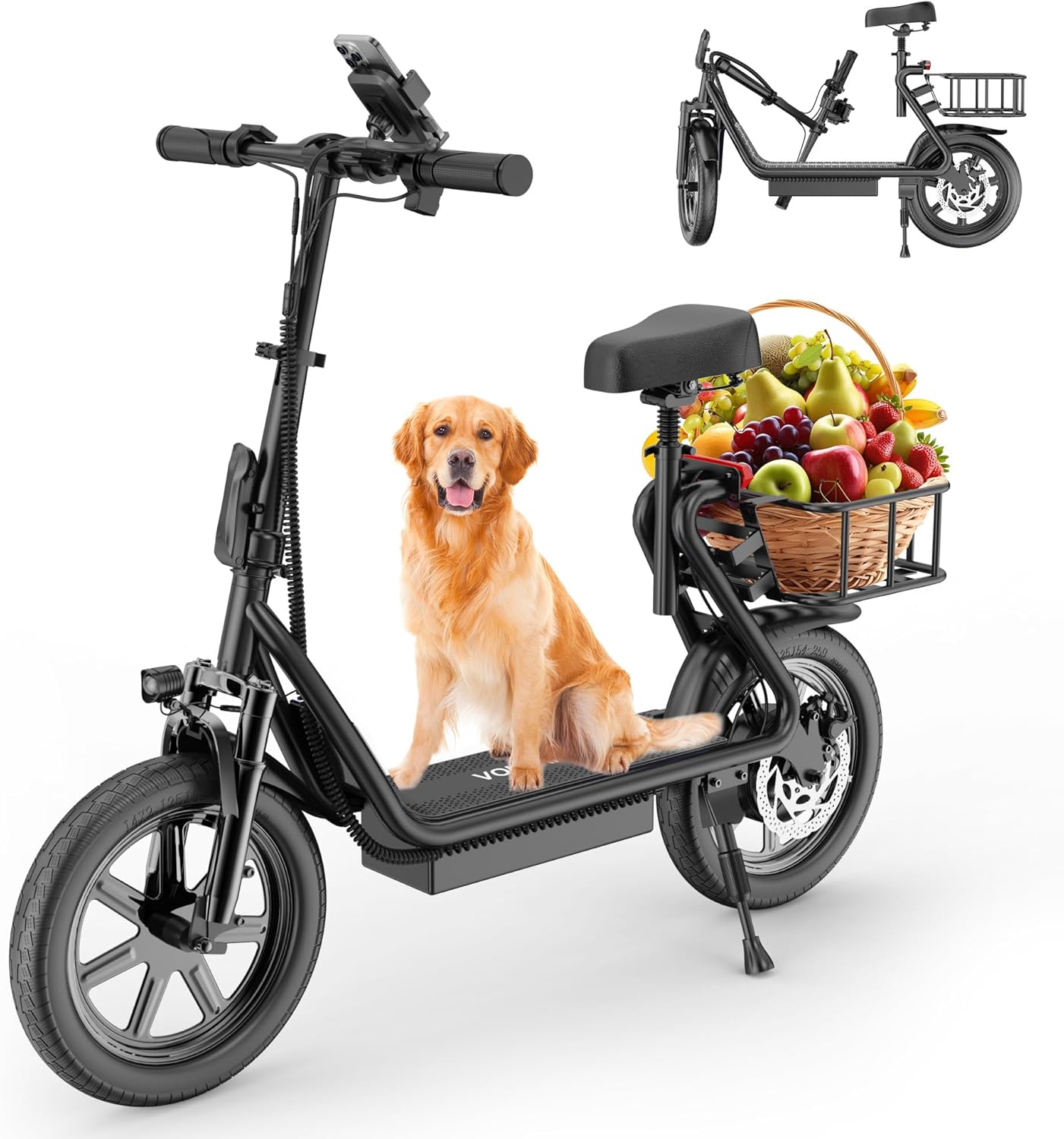 VOLPAM Electric Scooter Adults, Foldable E-Scooter for Adults, 500W Motor, 22 MPH Speed, 27 Mile Range, 14" Tires, Electric Kick Scooter with Seat, Dual/Braking System