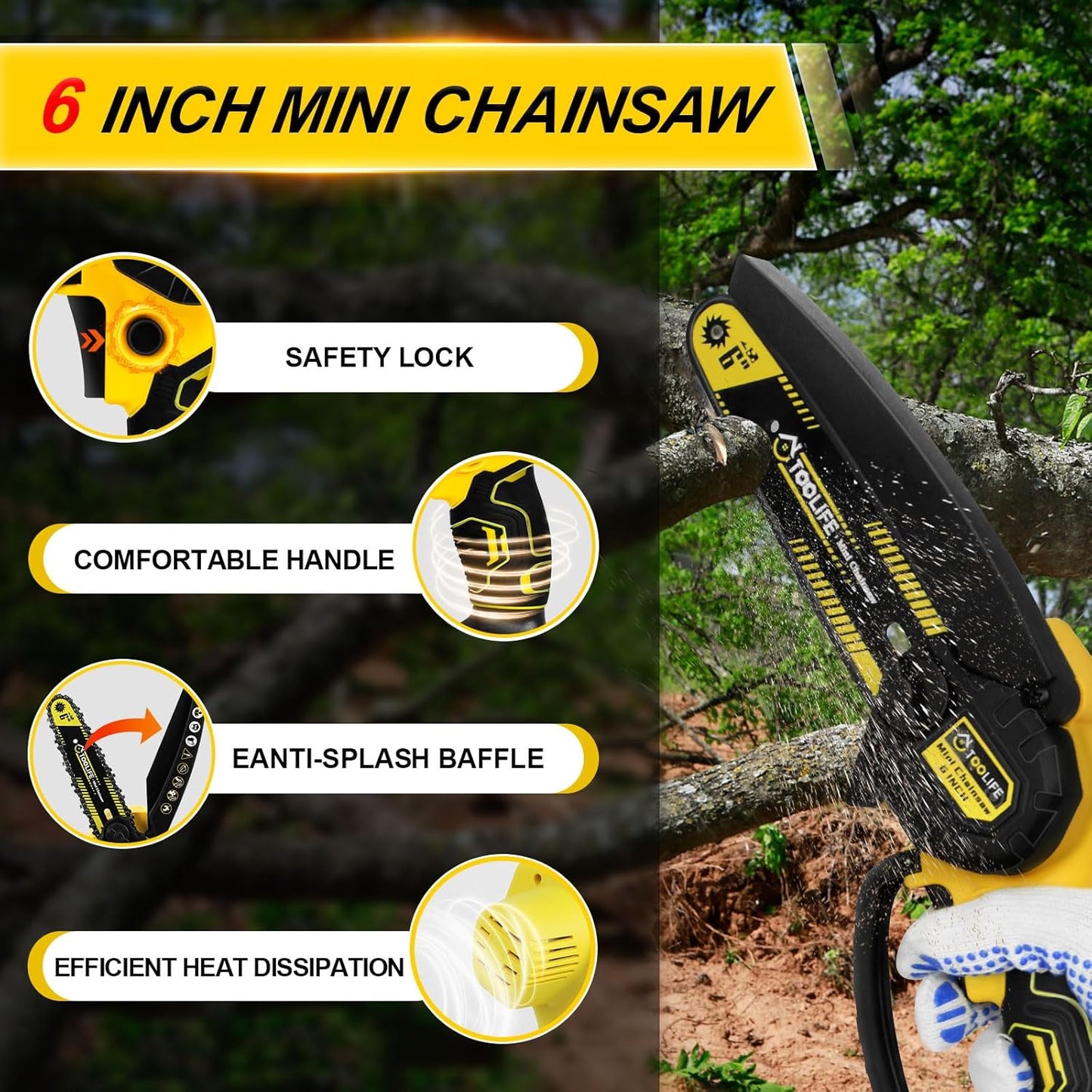 TOOLIFE Mini Chainsaw 6inch, Handheld Electric Battery Powered Chain Saw for Tree Cutting, Gardens Yard Tools for Men Husband Dad,Anniversary Mens Gifts over 50 60, Birthday Gift Ideas