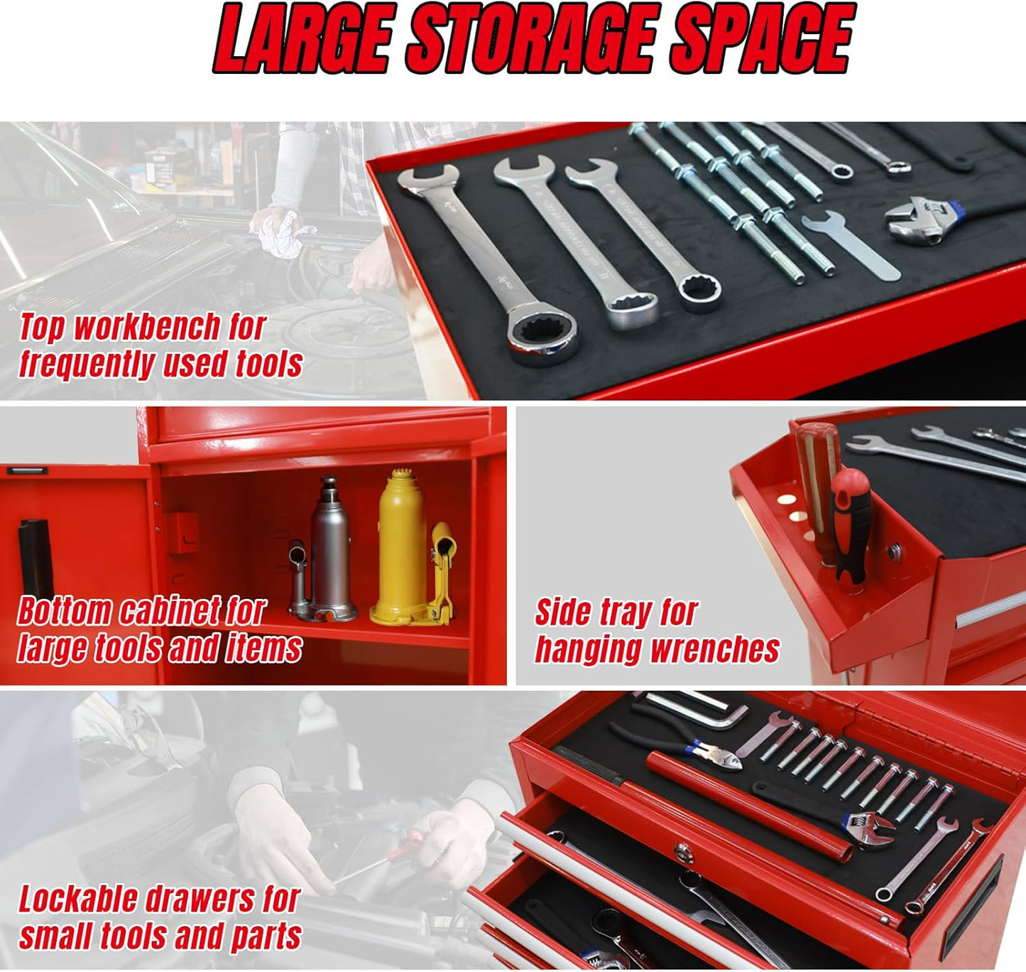 Torin 5-Drawer Rolling Tool Chest: Metal Tool Box with Wheels, Removable Top Tool Box, Liner, Adjustable Shelf and Locking Mechanism for Garage Workshop,Red