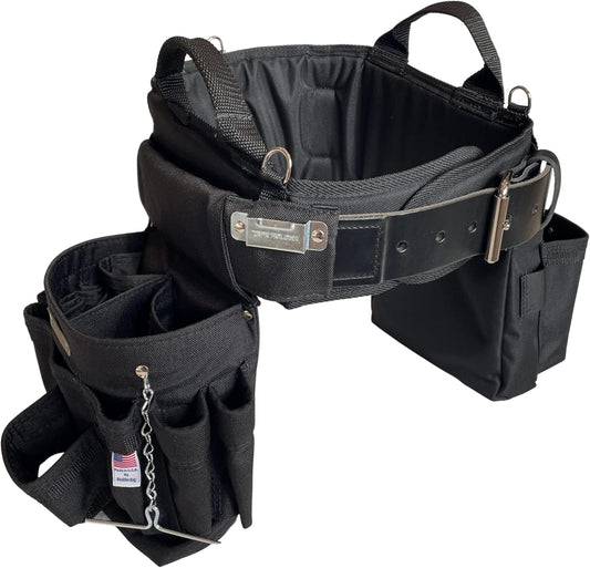 BOULDER BAG Ultimate Electrician's MAX Combo with Comfort Back Support Tool Belt, Leather Belt Buckle, Heavy Duty Tool Belt, Black, (Medium 28-32 Inch Waist), Tool Belt Made in USA