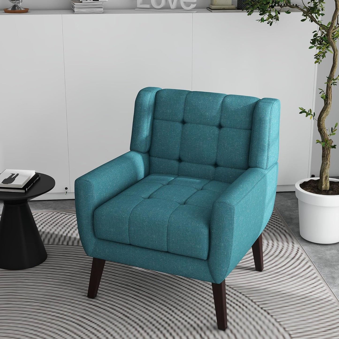 Accent Chairs Set of 2, Modern Fabric Upholstered Armchairs for Living Room, Comfy Arm Chairs Tufted Back and Solid Wood Legs for Bedroom Office Room (Light Blue)