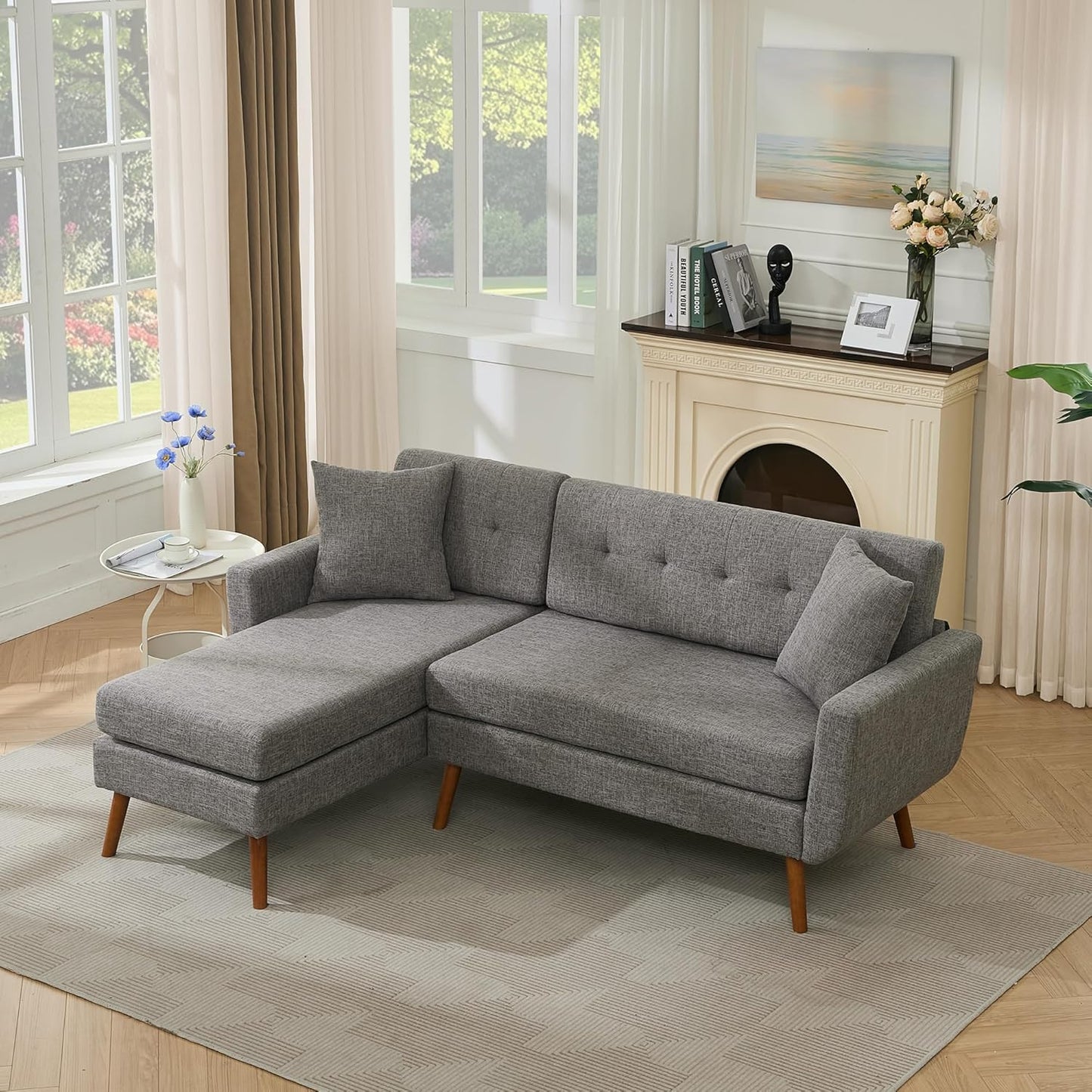 Tbfit 65" W Loveseat Sofa, Mid Century Modern Decor Love Seat Couches for Living Room, Button Tufted Upholstered Small Couch for Bedroom, Solid and Easy to Install Love Seats Furniture, Beige
