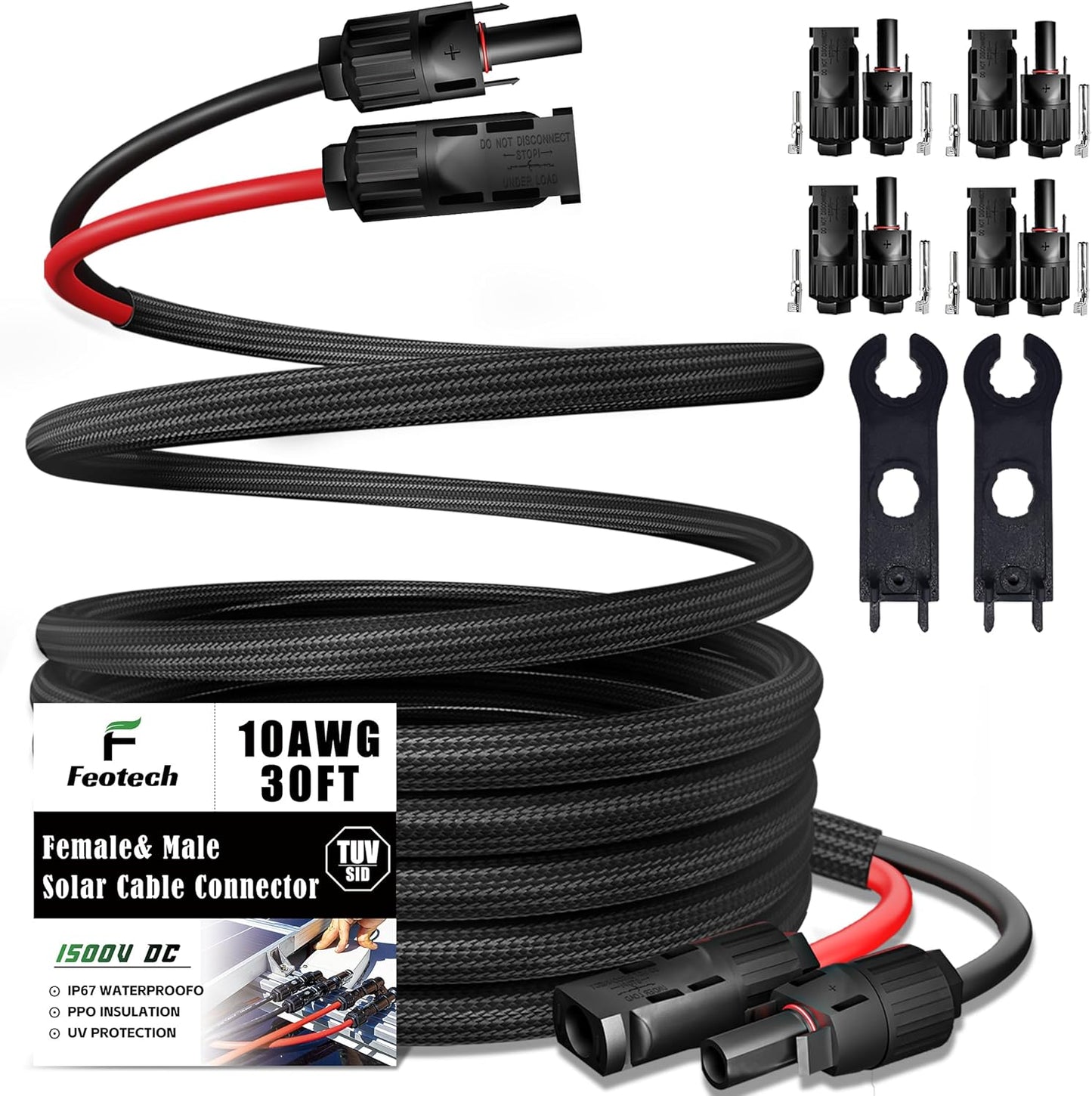 Twin Wire 40 Feet Solar Extension Cable 10AWG with -IP67- Female and Male Connector, Bonus Four Pairs of Free Connector Solar Panel Adapter kit Tools (6 Pairs connectors)