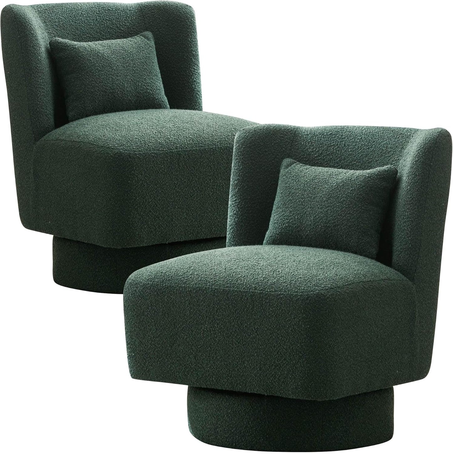 Aoiy & Wifon 23.6" W Comfy Swivel Accent Chair, Modern Living Room Accent Chair, 360 Degree Swivel Barrel Chairs for Living Room, Boucle, Black, 2PACK