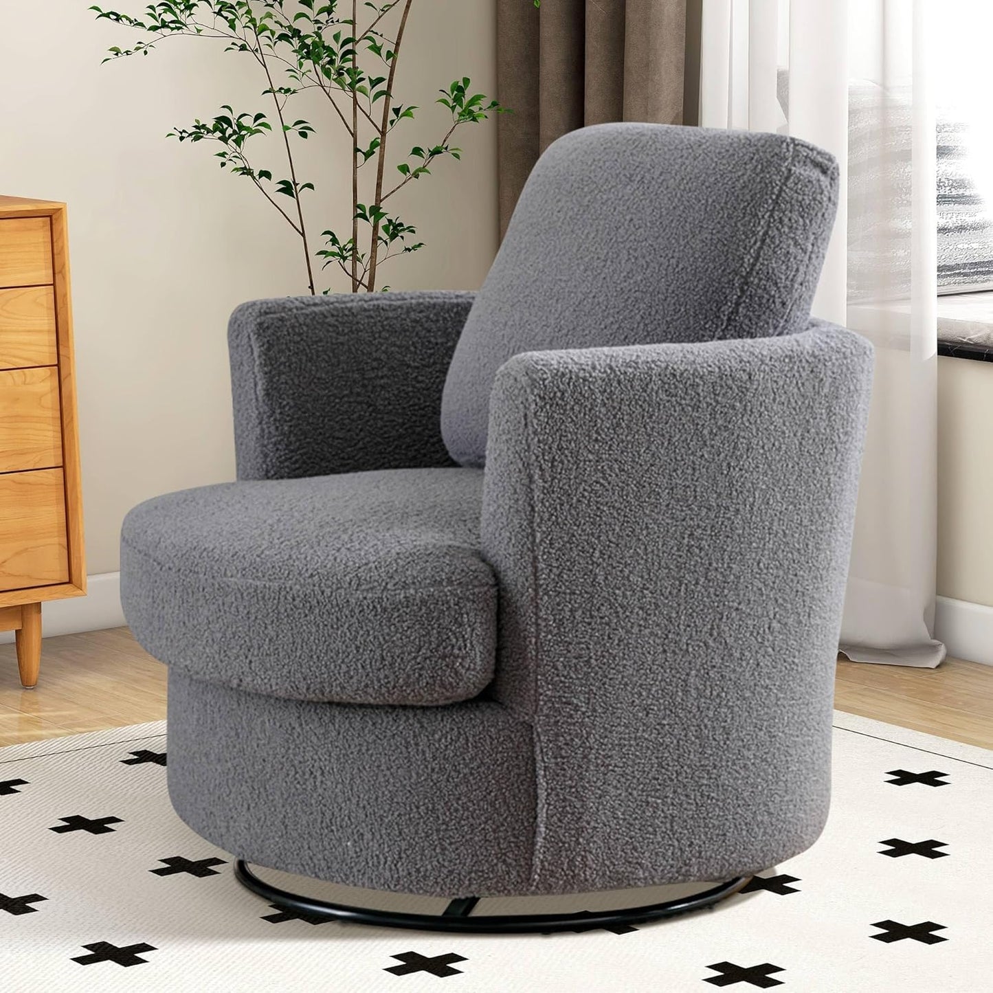 Aoiy & Wifon 31.9" W Swivel Accent Chair, 360 Degree Modern Living Room Chair, Swivel Barrel Chairs for Living Room/Bedroom, Chenille,Beige, 2PACK