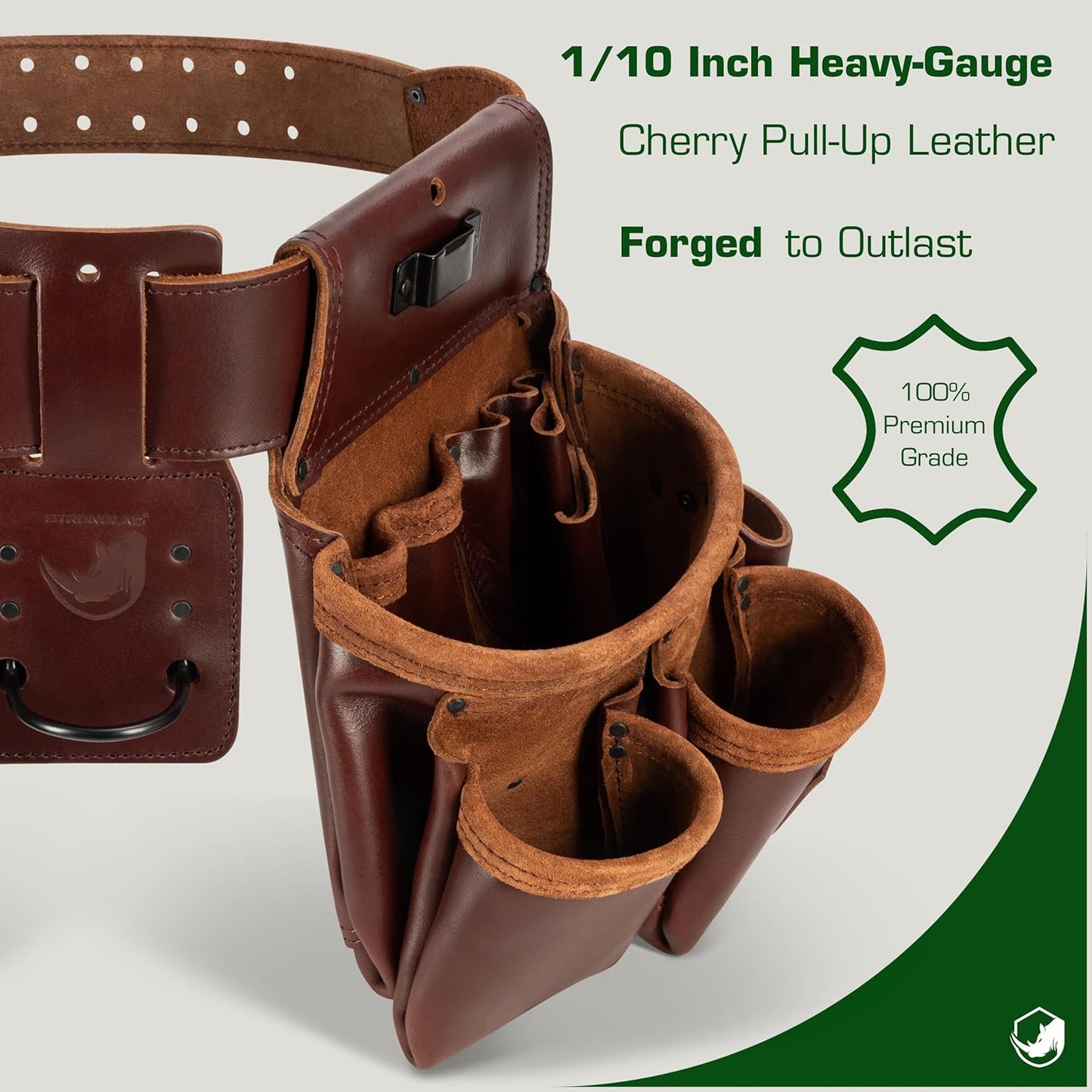 STRONGLAD Tool Belt - Framing Tool Belt for Carpenters - Tool Belts for Men - Carpenter Pouches for Construction - 21 Pockets, Oil-Tanned Full-Grain Leather T800
