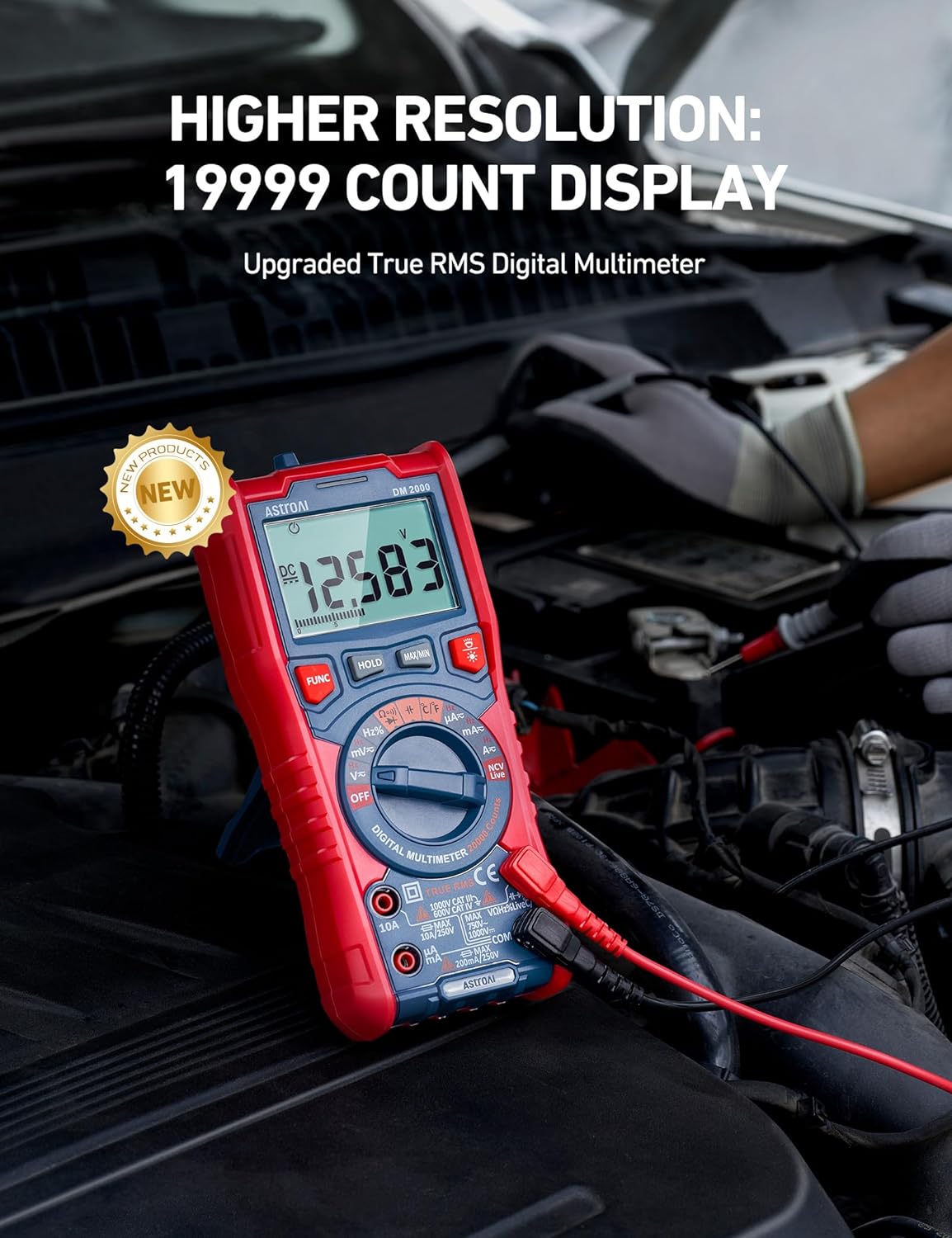 AstroAI Digital Multimeter Tester TRMS 20000 Counts with Higher Resolution Auto-Ranging Voltmeter; Accurately Measures Voltage Current Resistance Diodes Continuity Duty-Cycle Capacitance Temperature