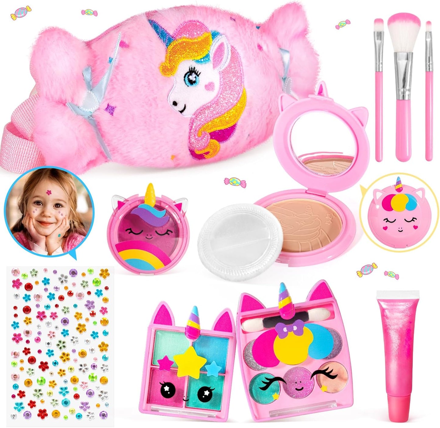 ULOVEME Kids Real Makeup Kit for Little Girls - Real, Non Toxic, Washable Make Up Toy - Umicorn Toys Gift for 3 4 5 6 7 8 9 10 12 Years Old Girls Birthday (Mini Pink Umicorn)