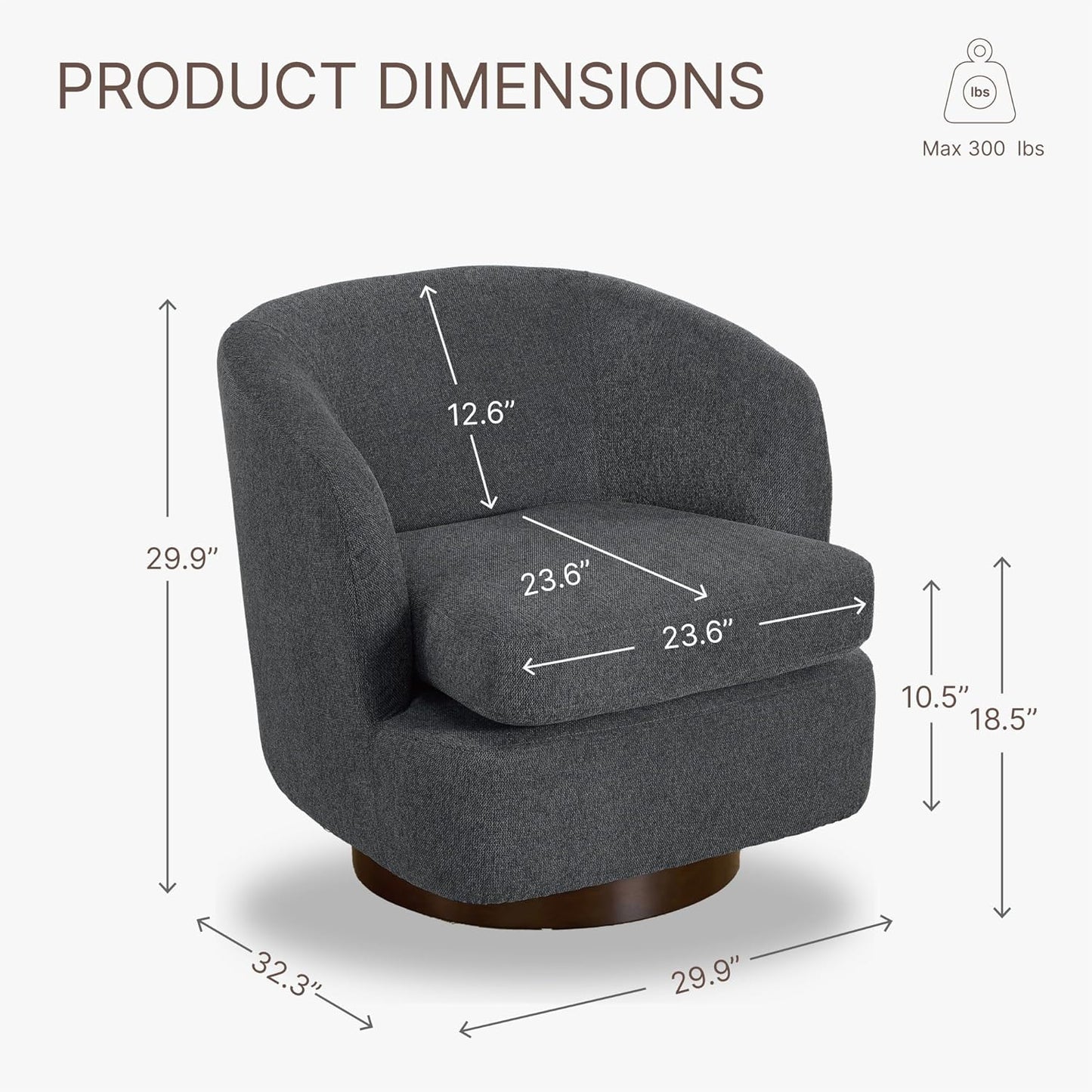 Swivel Accent Chair Modern Barrel Armchair with Wood Base for Bedroom Waiting Living Room,1 PCS,Dark Gray