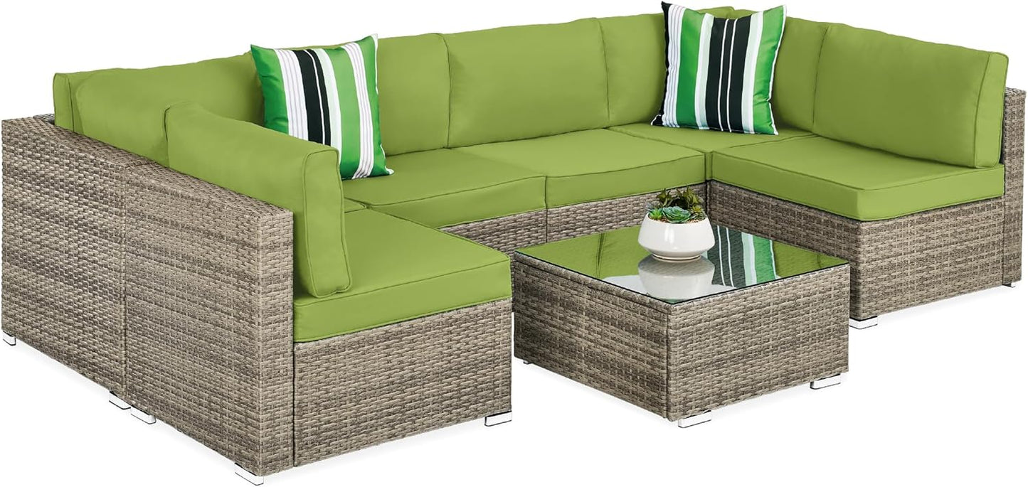 Best Choice Products 7-Piece Modular Outdoor Sectional Wicker Patio Conversation Set w/ 2 Pillows, Coffee Table, Cover Included - Gray/Gray