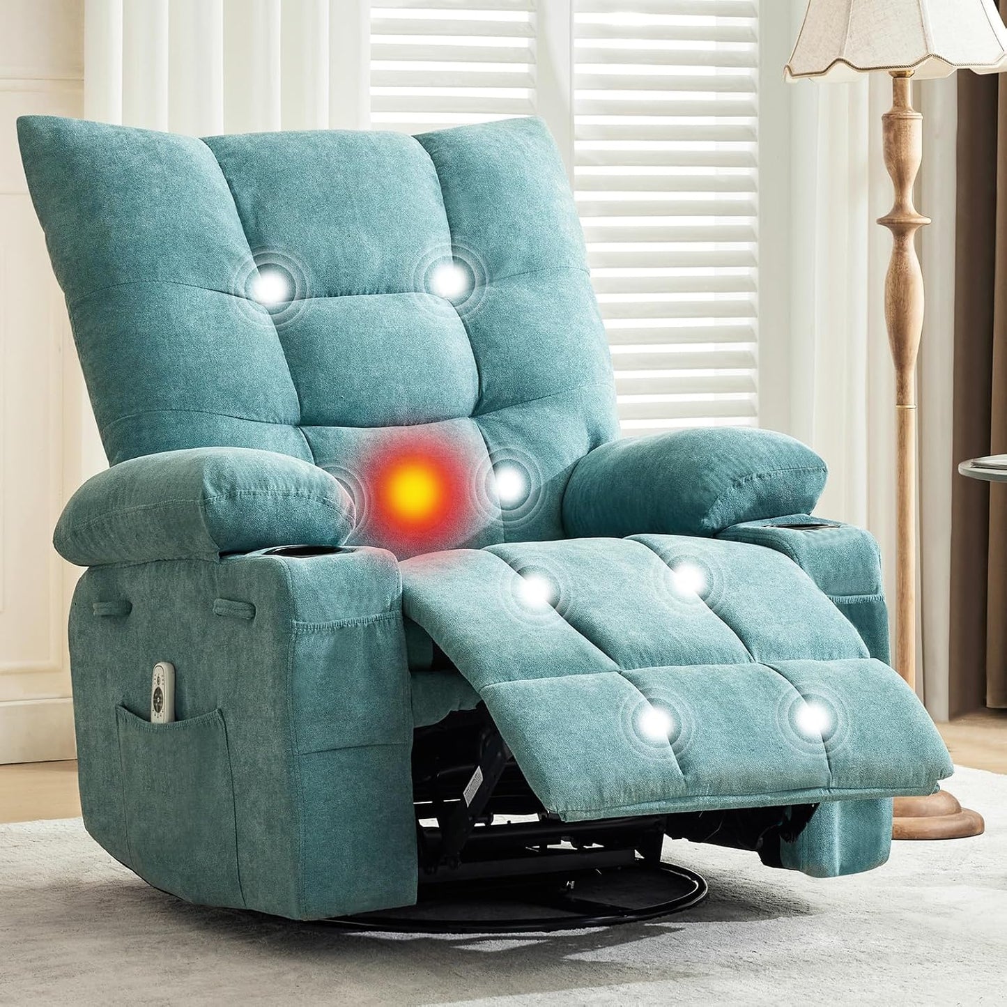 Swivel Rocker Recliner Chair with Heat and Massage,360 Degree Swivel Rocking Single Sofa with Cup Holders, Oversized Single Sofa Seat, Lazy Boy Recliner Chairs for Living Room