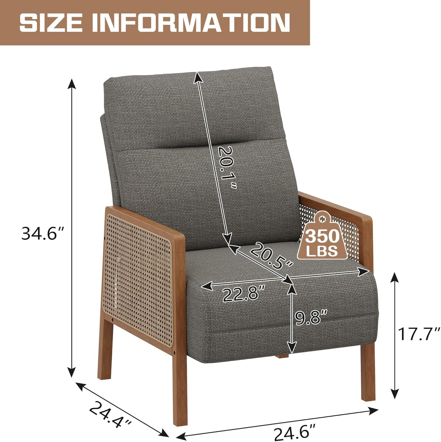 Alunaune Upholstered Natural Rattan Living Room Chairs Accent Chair Armchair Set of 2, Modern Slipper Club Chair Guest Reception Couch Comfy Single Sofa for Reading Bedroom-Taupe