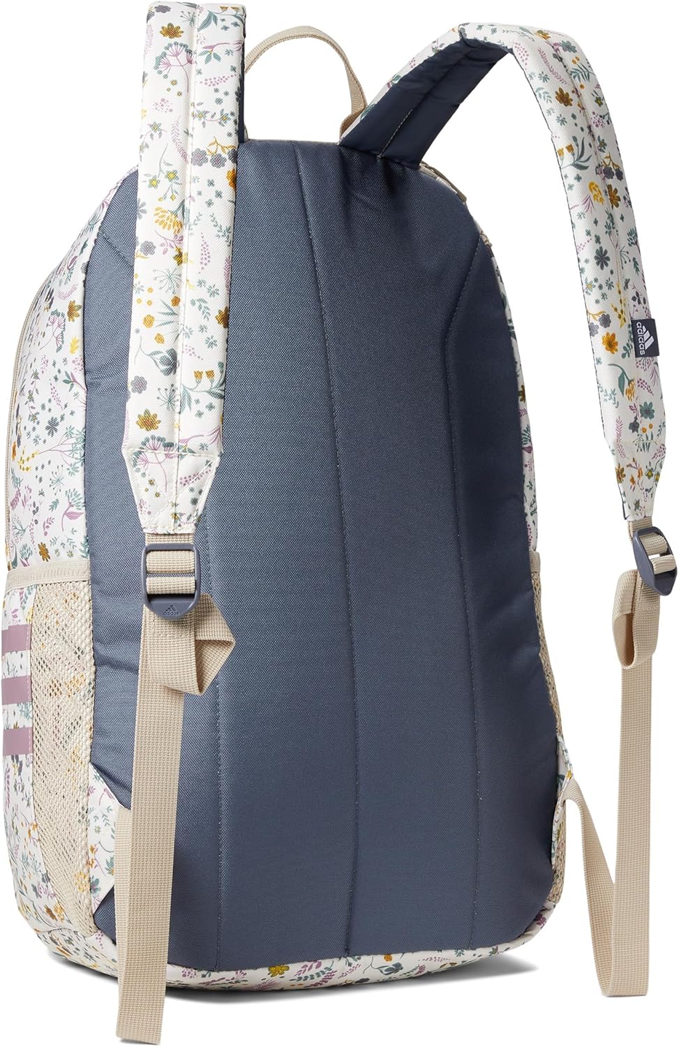 adidas 3-Stripe Classic Backpack for Men and Women, Bag with Laptop Sleeve, Woodland Floral Chalk White/Wonder Orchid Purple/5.0, One Size