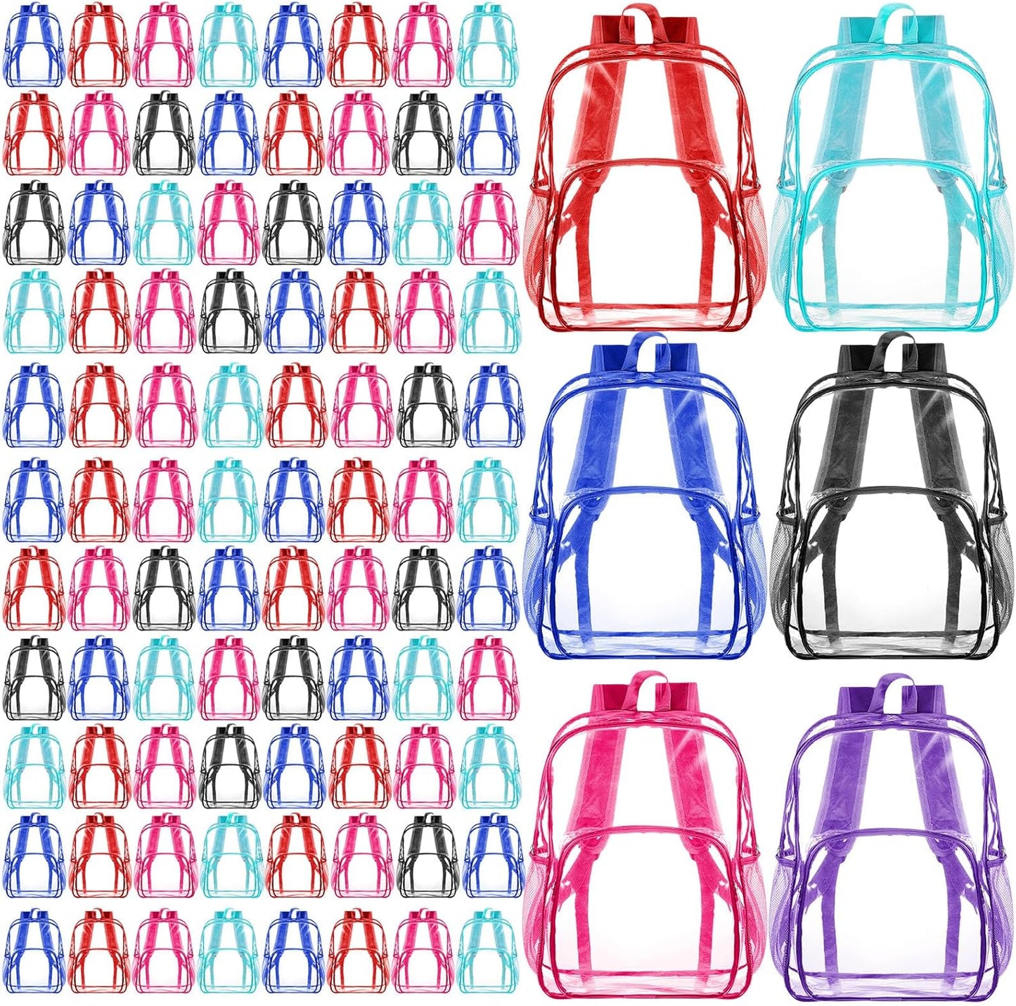 Amylove 48 Pcs Clear Backpack for Stadium Events Heavy Duty PVC Transparent Bookbag for College Workplace Security (15 Inches,Black)