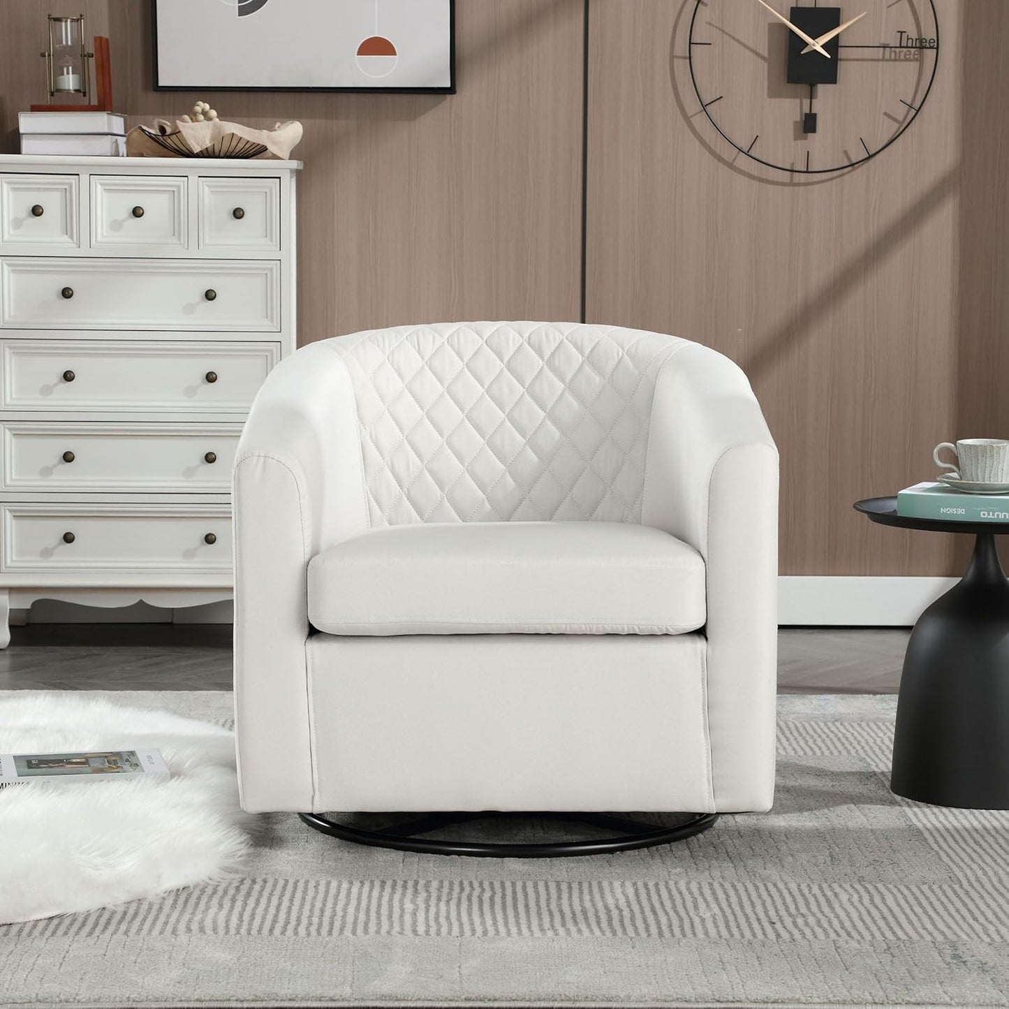 Swivel Rocker Accent Chair,Modern 360 Degree Swivel Barrel Chairs,Round Sherpa Cozy Sofa Chairs,Glide Back and Forth Armchair for Living Room,Bedroom,Office,Beige