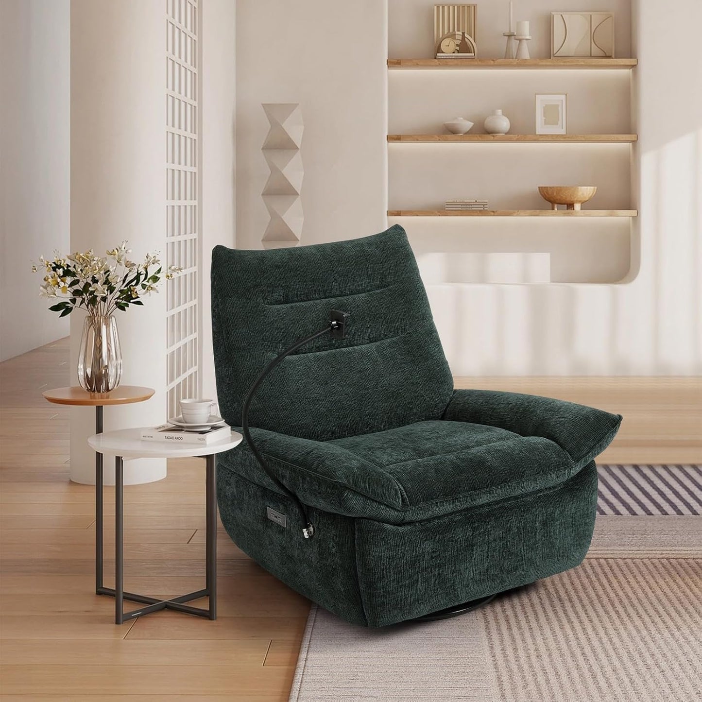 Accent Chairs 360° Recliner Chair Swivel Rocker Chair for Adults, Nursery Swivel Chairs for Living Room, High Back Upholstered Deep Seat Lazy Boy Recliner Chairs (Polyester Fabric- Dark Gray-1PCS)