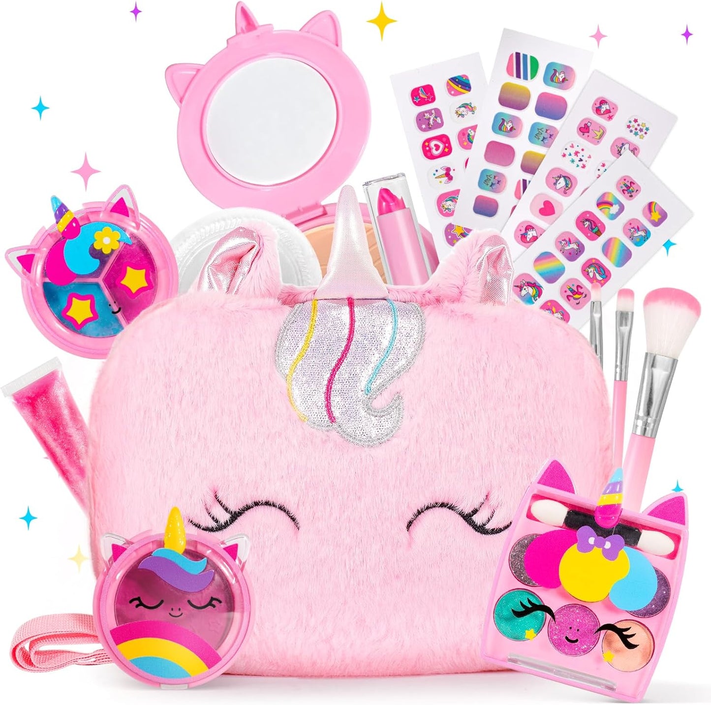 ULOVEME Kids Real Makeup Kit for Little Girls - Real, Non Toxic, Washable Make Up Toy - Umicorn Toys Gift for 3 4 5 6 7 8 9 10 12 Years Old Girls Birthday (Mini Pink Umicorn)
