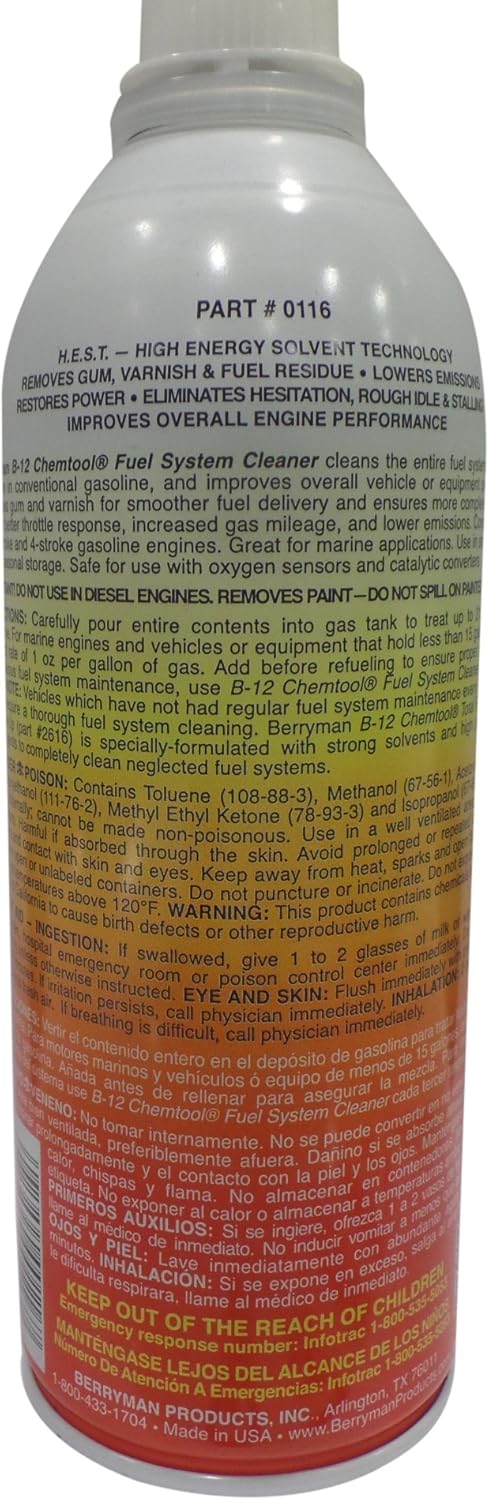 Berryman (0116-12PK) B-12 Chemtool Carburetor/Fuel Treatment and Injector Cleaner - 15 oz., (Pack of 12)
