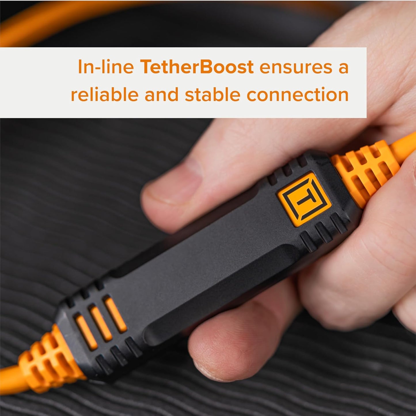 Tether Tools TetherGuard LeverLock Plate Camera Port Protection Tripod Plate for Cable Management & TetherPro Optima 10G High-Speed 31 ft. Straight to Right Angle USB-C to USB-C Cable Orange