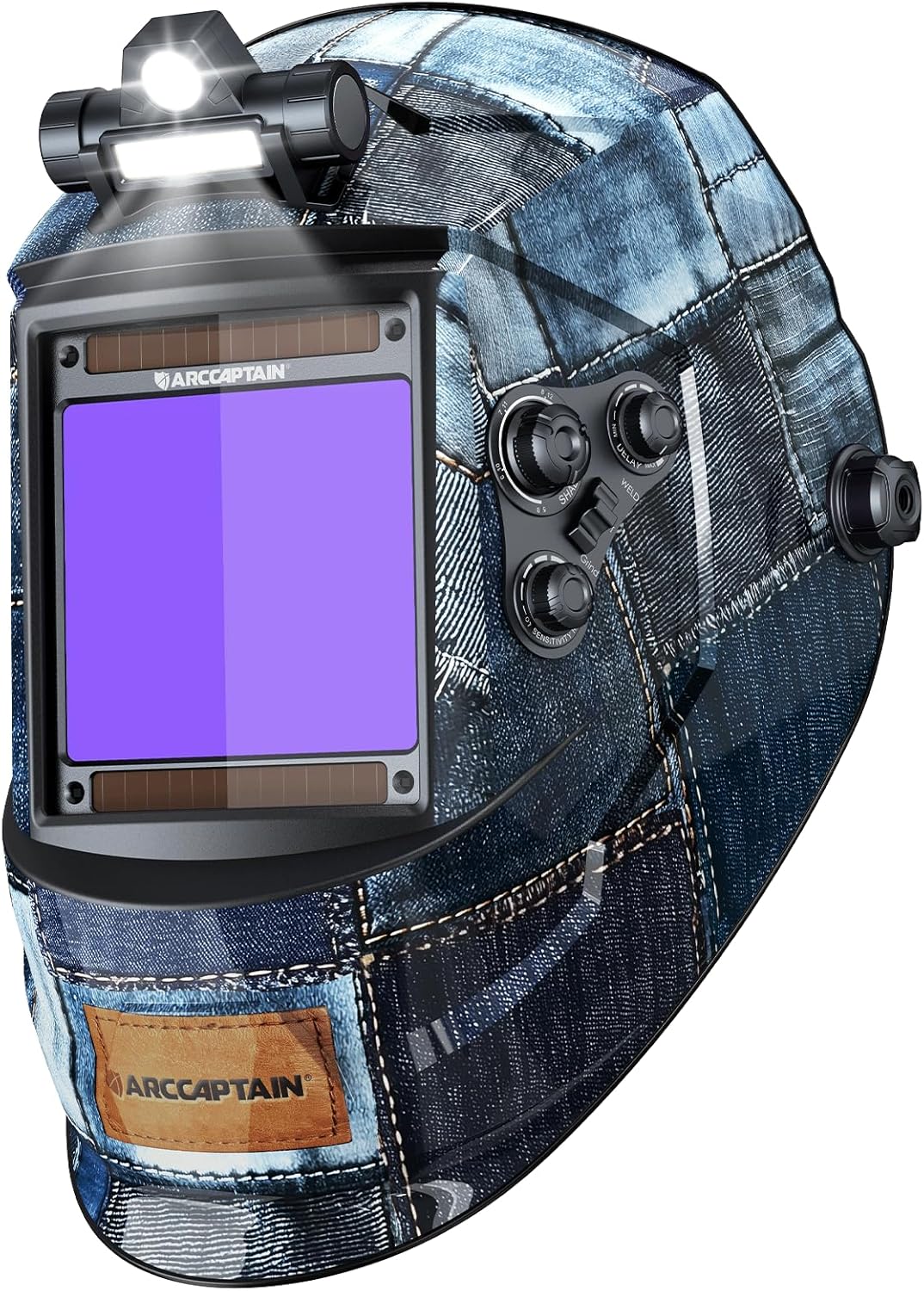 ARCCAPTAIN Large View 3.94" x 3.66" True Color Auto Darkening Welding Helmet with Light, Solar Powered Welding Hood, 4 Arc Sensor Wide Shade 4/5-9/9-13 for Stick MIG TIG Cut