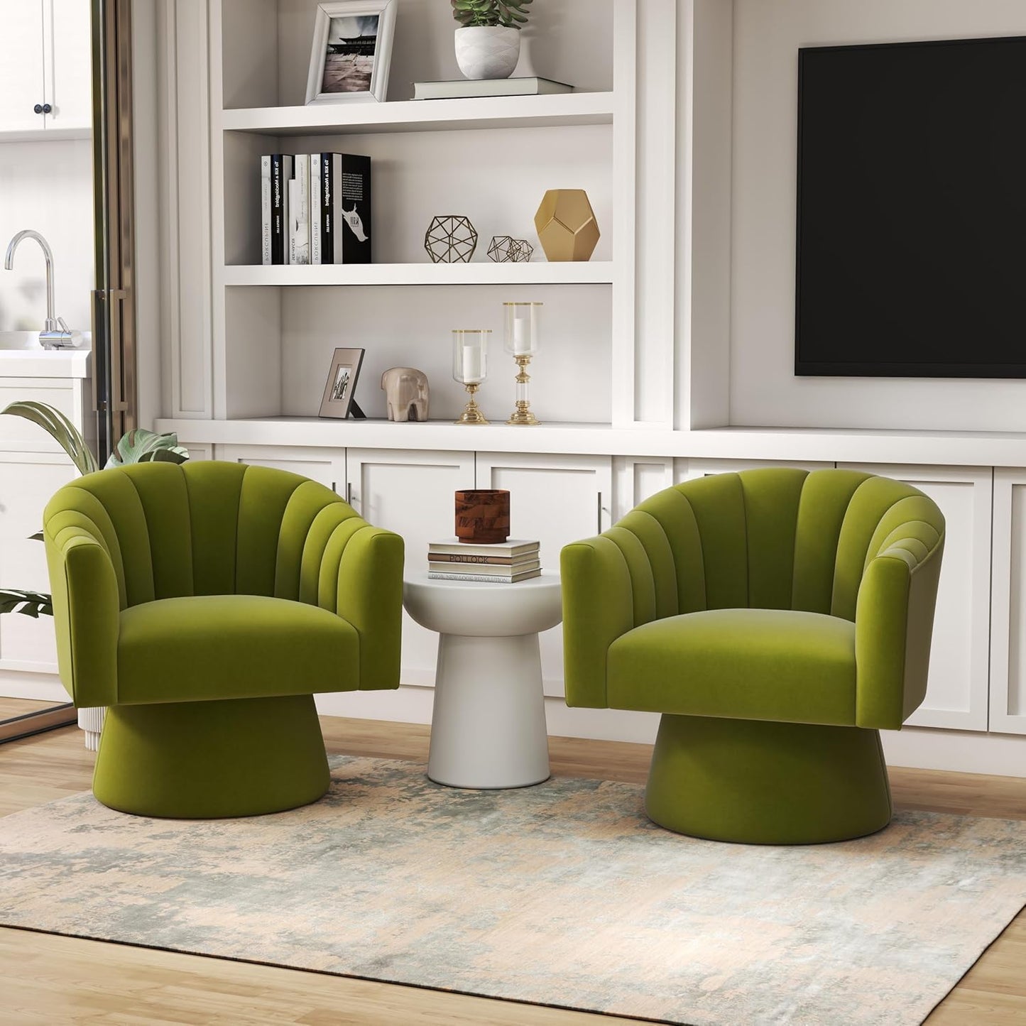 Swivel Accent Chair,Upholstered Velvet 360° Swivel Barrel Chair for Living Room Overstuffed Bouncle Reading Chair Round Armchair for Bedroom,Vanity,Office(Pink)