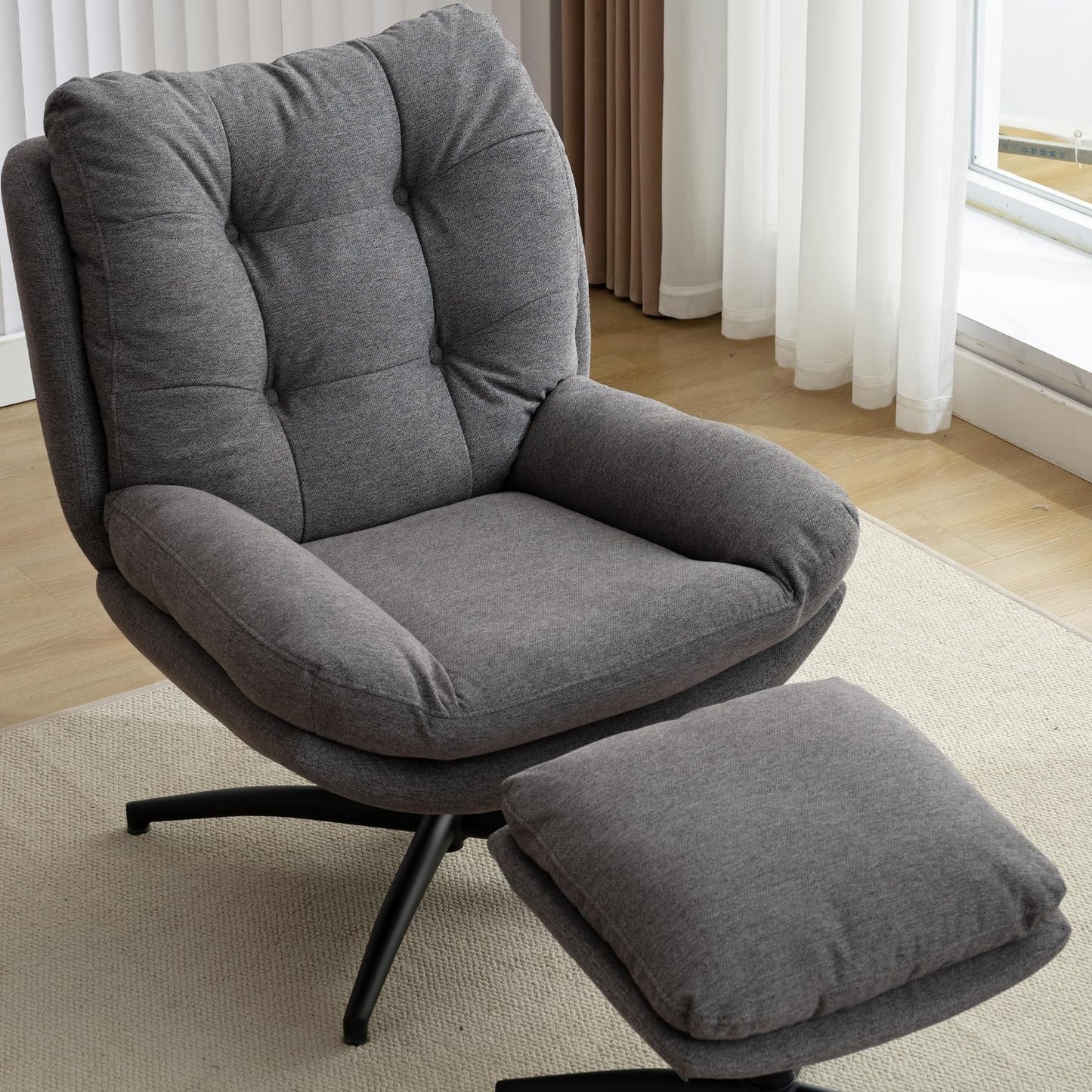 Swivel Accent Chair with Ottoman Set, TV Lounge Chair with 360 Degree Swiveling,Tilting for Living Room, Chenille Comfy Reading Chair with 23" High Back for Bedroom, Modern Armchair with Footrest,Grey