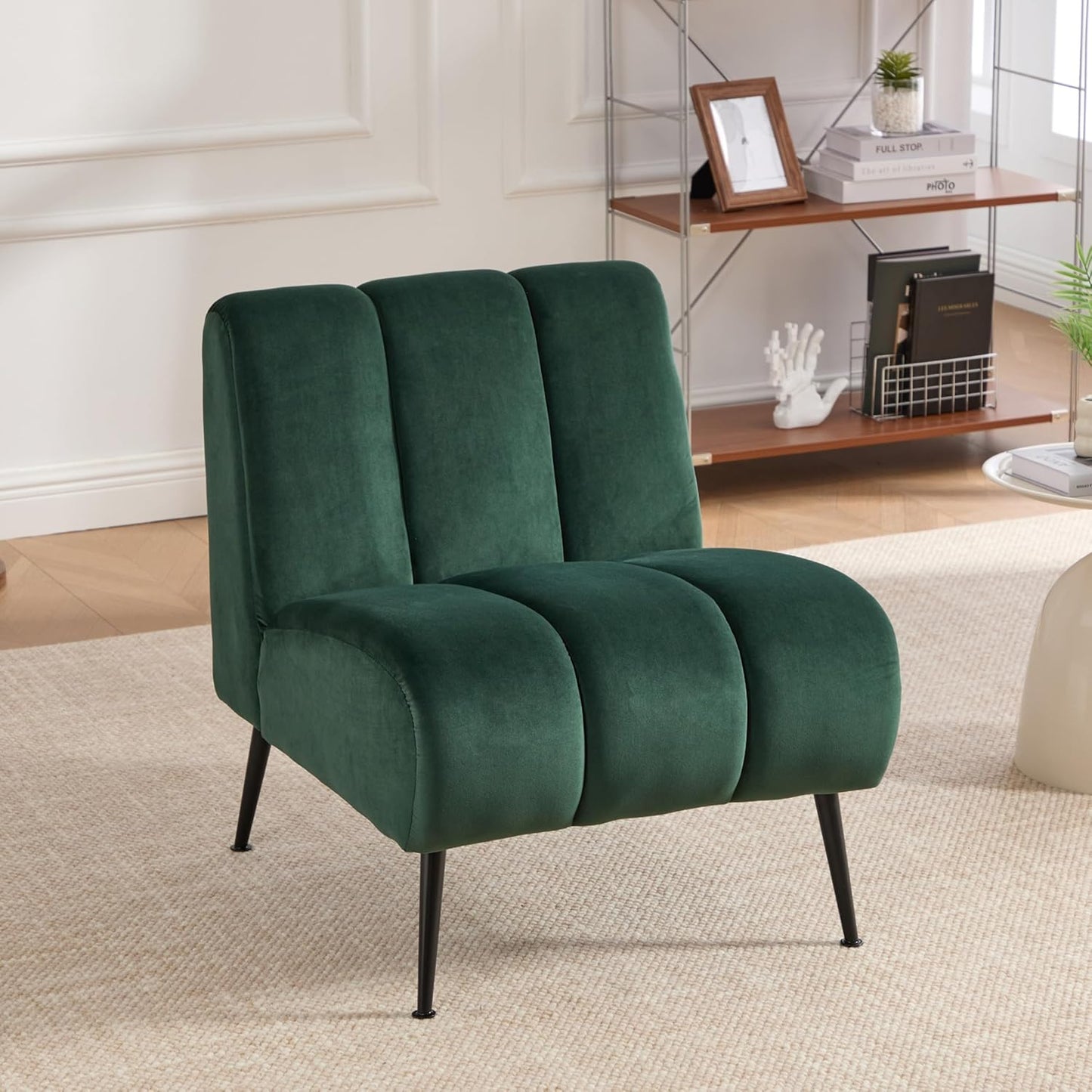 Aoiy & Wifon Velvet Accent Chair Set of 2, Single Living Room Chair with Metal Legs, Armless Reading Chair for Living Room, Beige