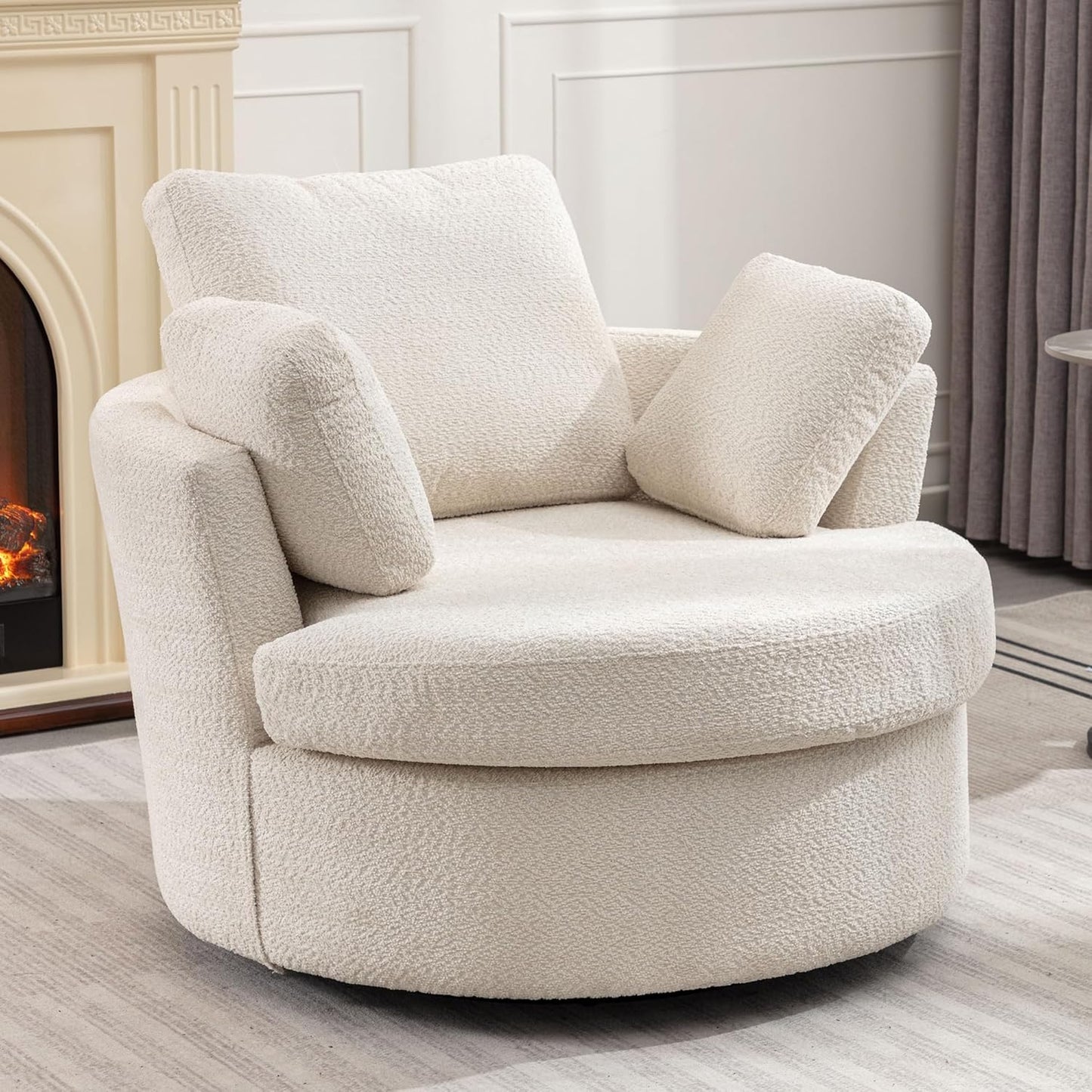 42IN Oversized Swivel Accent Chair and a Half Sofa Upholstered Big Round Barrel Chair Cute for Living Room Bedroom Hotel Office Corner Reading (Beige Boucle)