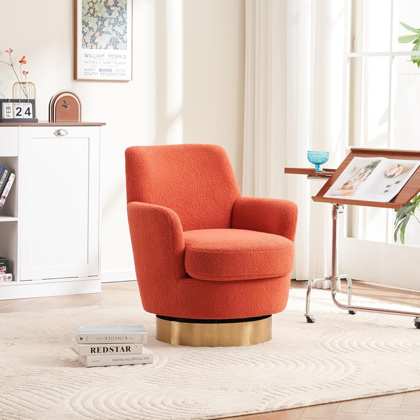 360° Swivel Barrel Chair Set of 2, 28.3" W Comfy Velvet Swivel Accent Chairs, Modern Round Single Accent Chair with Gold Metal Base for Living Room, Bedroom, Office (Beige*2)