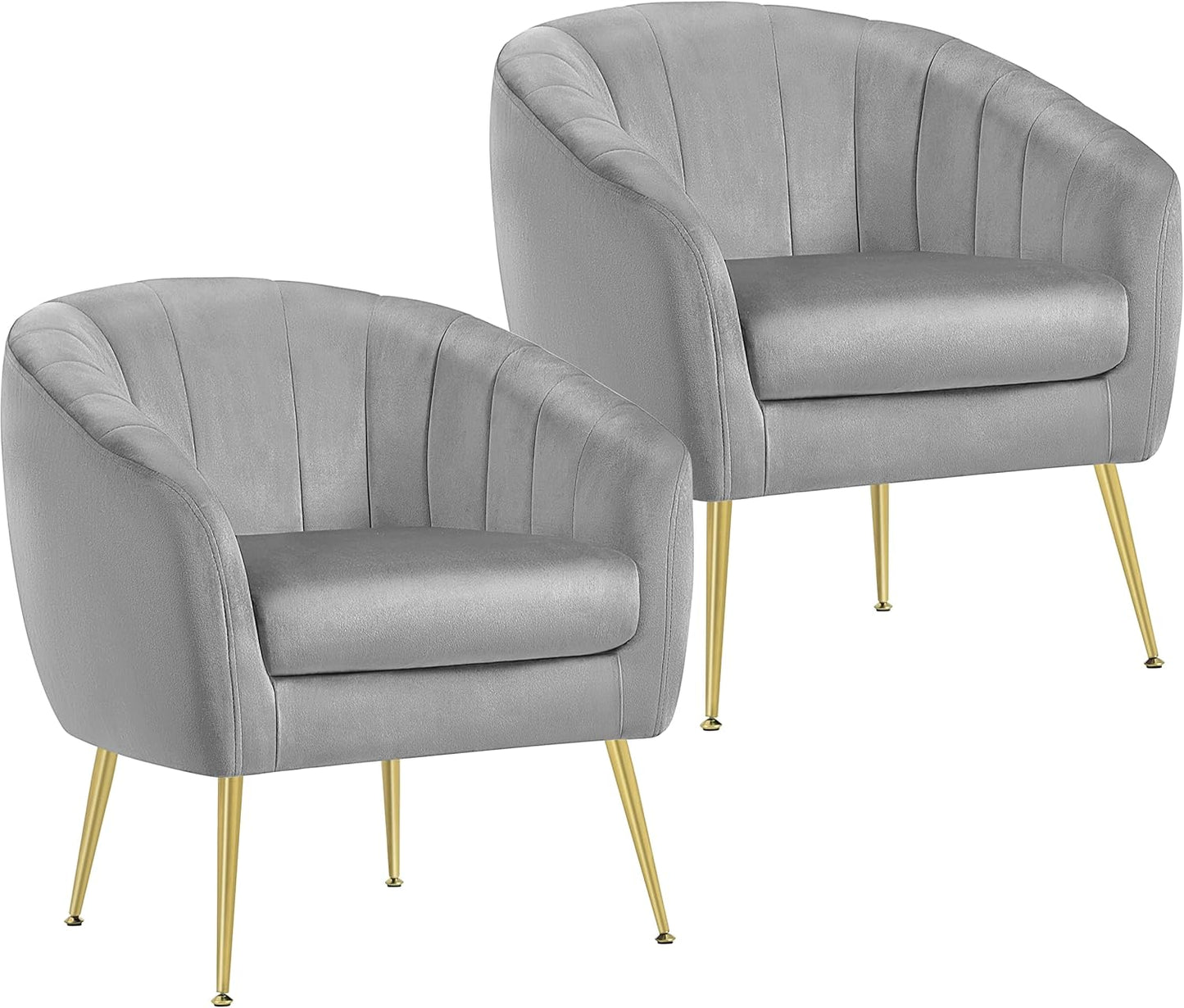Topeakmart Velvet Accent Chair, Barrel Chair with Golden Metal Legs, Modern Leisure Chair for Living Room Bedroom Office Waiting Room, Set of 2, Gray