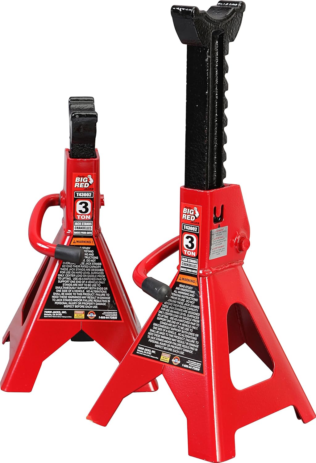 BIG RED T46002A Torin Steel Jack Stands: Double Locking, 6 Ton (12,000 lb) Capacity, Red, 1 Pair