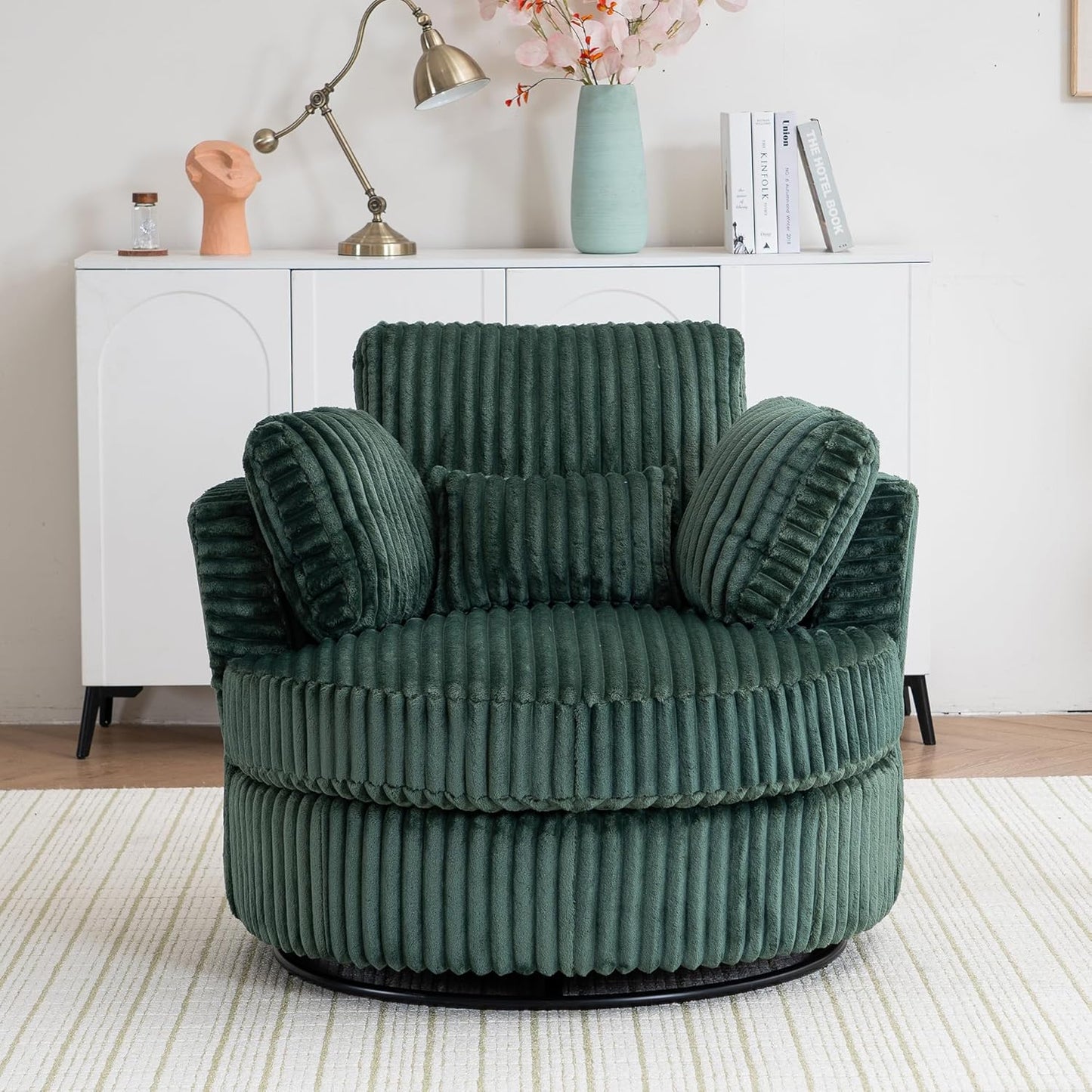 40" W Upholstered Oversized 360° Swivel Accent Barrel Chair and Half Cozy Sofa with Removable Pillows, Velvet Club Armchair for Living Room Bedroom Office Lounge, Black