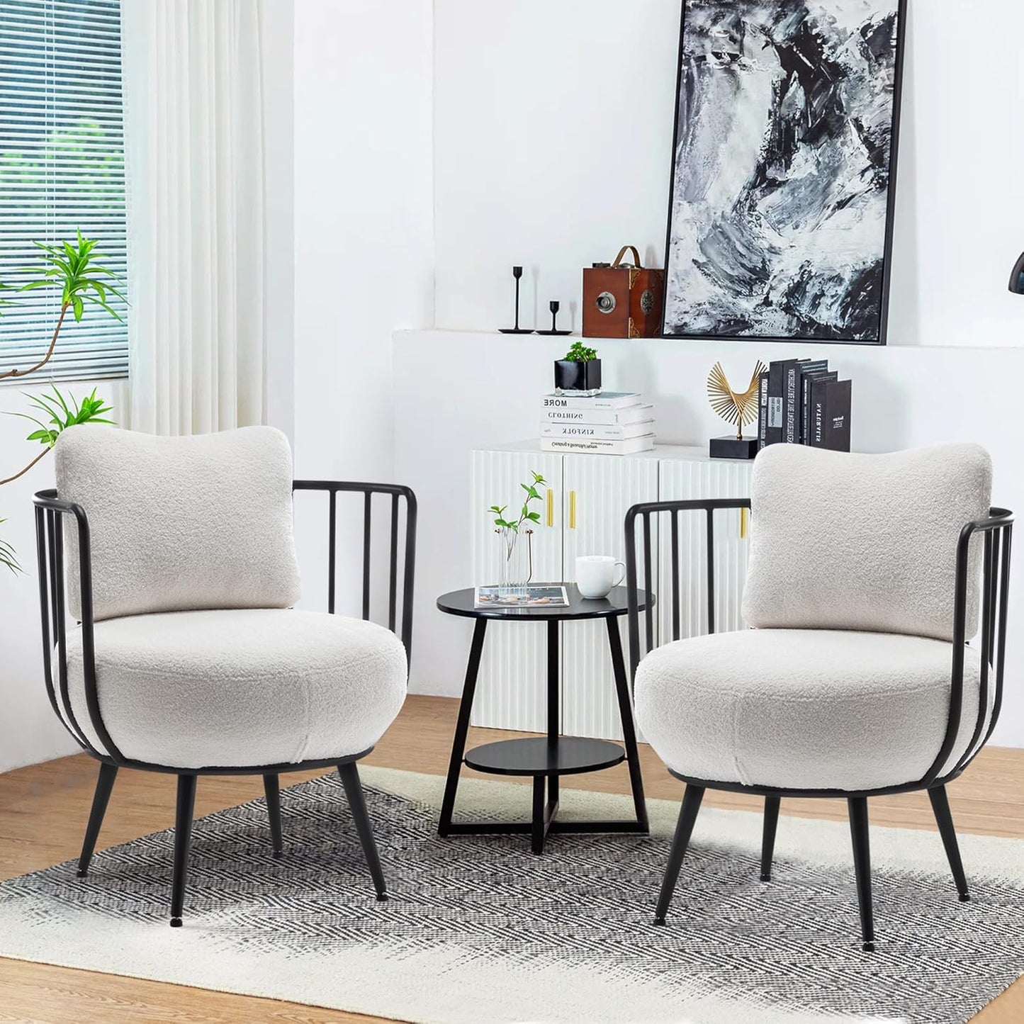annjoe Accent Chair Swivel Barrel Chair Round Armchair with Metal Frame Legs for Living Room Bedroom Set of 2