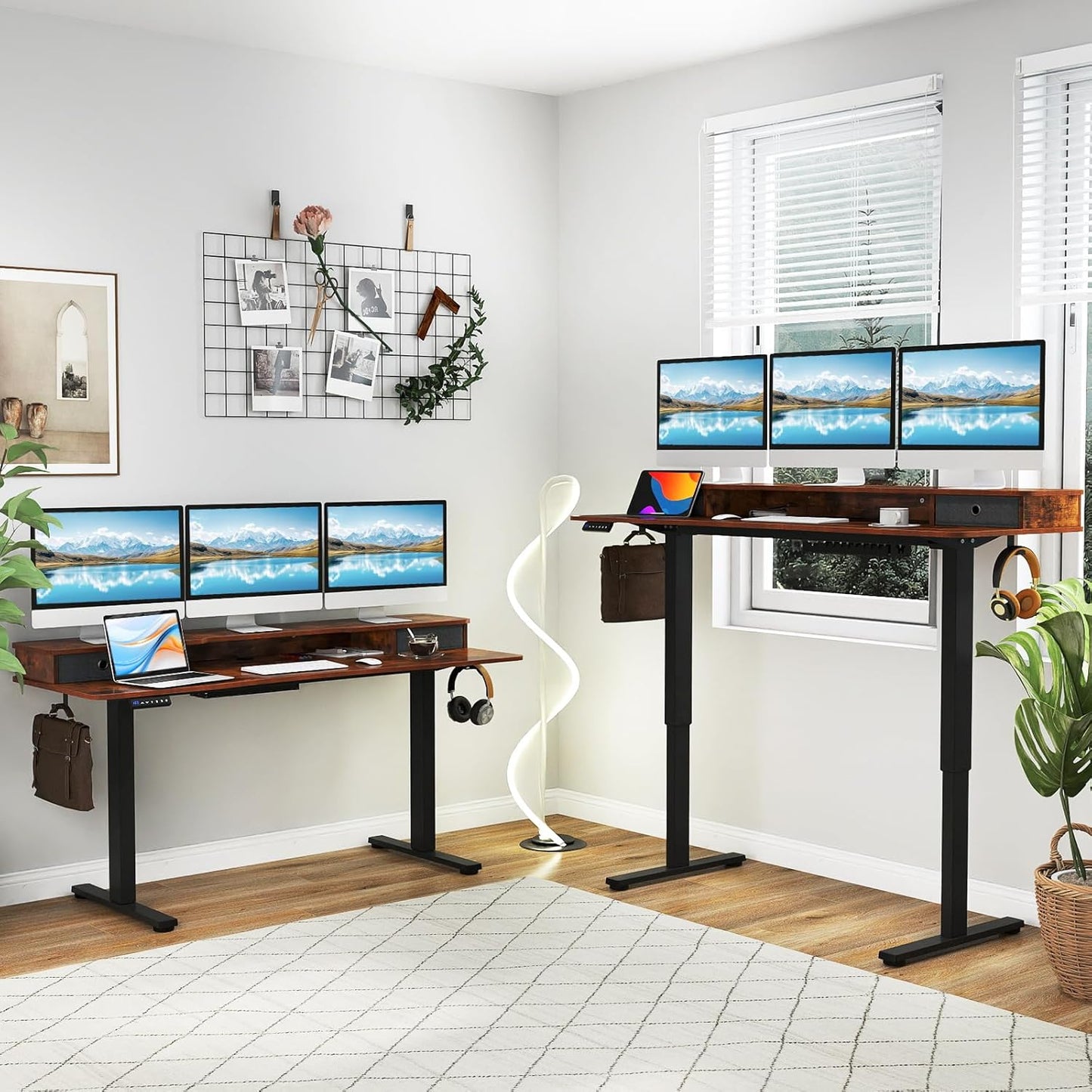 Tangkula 63" x 24" Standing Desk with Drawers, Electric Stand-up Desk with Monitor Stand, Side Hooks, 3 Memory Heights, Anti-Collision Design, Height Adjustable Sit Stand Desk for Home Office