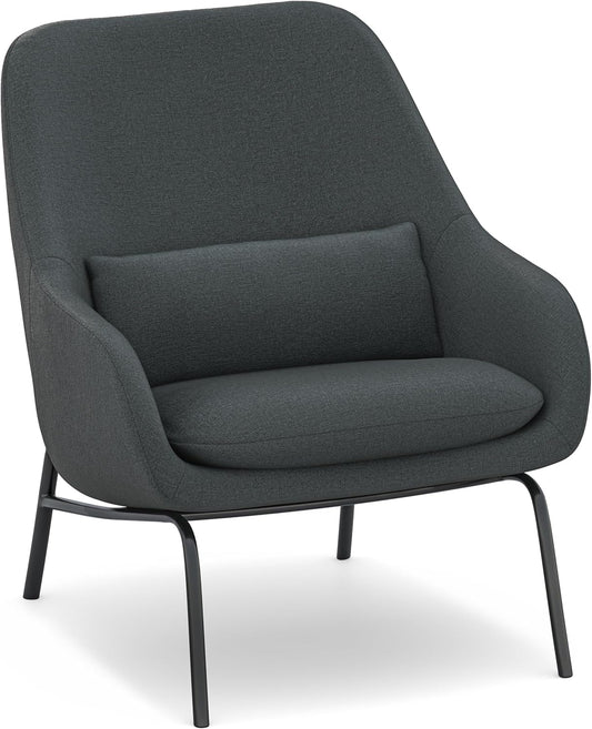 SIMPLIHOME Elmont Accent Chair - 30 inch Wide Upholstered Mid-Century Modern Accent Chair in Steel Grey, for Living Room Seating with Curved Back, Lower Back Pillow, and Metal Legs