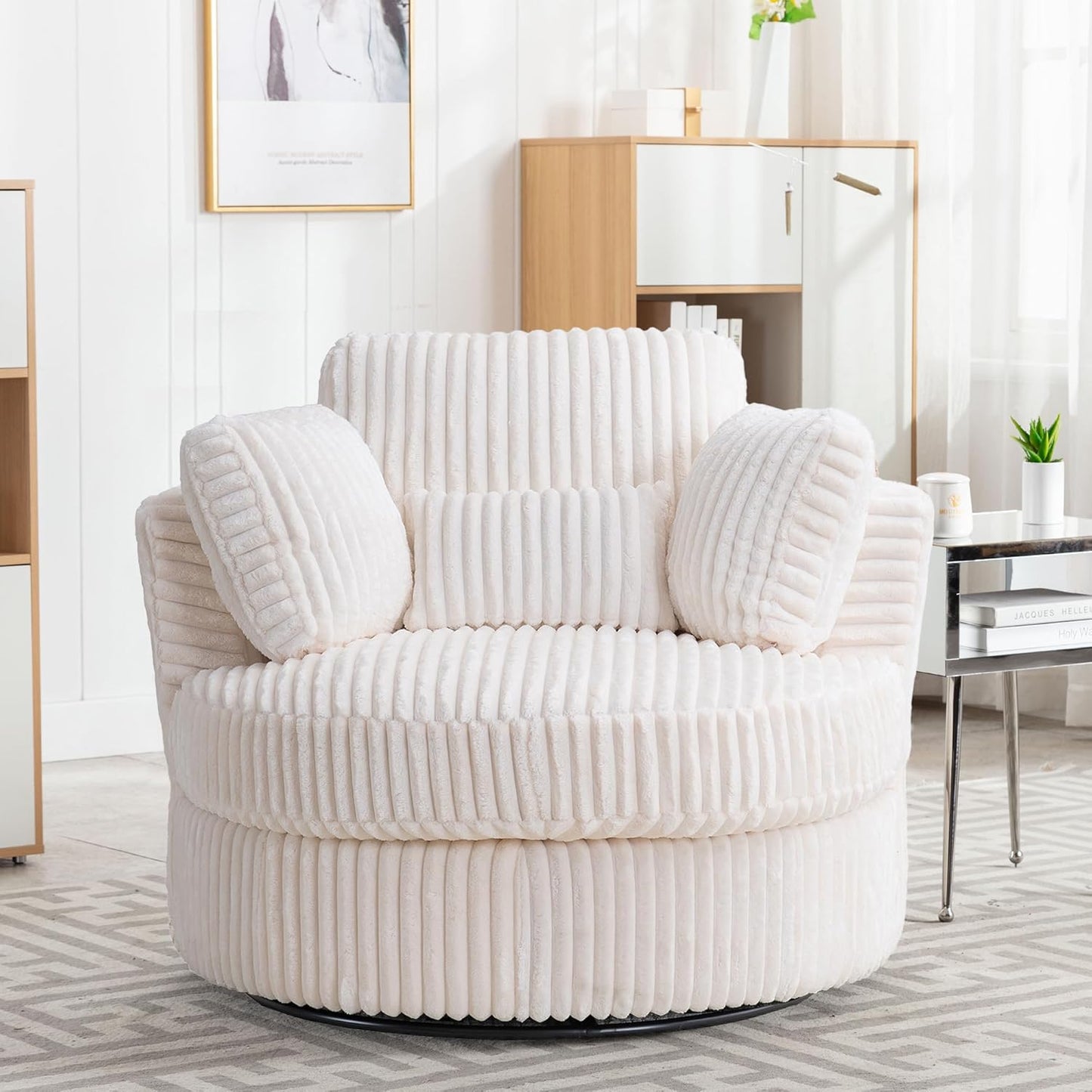 Swivel Accent Barrel Chair Oversized Modern Akili Upholstered Sofa Lounge Club Leisure Chair Round Chair for Hotel Living Room (Black)