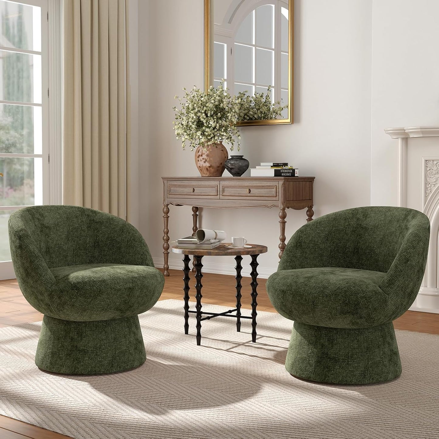 360° Swivel Accent Chairs Set of 2, Modern Chenille Upholstered Boucle Dining Chair with Back, Vanity Chair Accent Armchair Side Chairs for Dining/Living Room, Bedroom, Gray