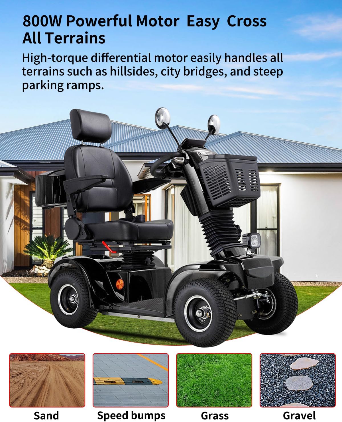 All Terrain Mobility Scooter for Seniors,Heavy-Duty 4 Wheel Mobility Scooters Mobility Scooter,Handicap Scooters for Adults with 3-Speed Travel Long (Black)