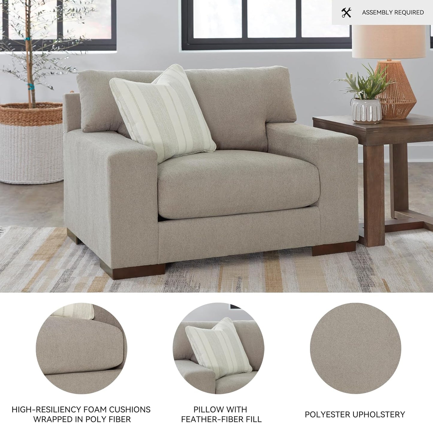 Signature Design by Ashley Maggie Contemporary Upholstered Oversized Chair with 1 Accent Pillow, Light Brown