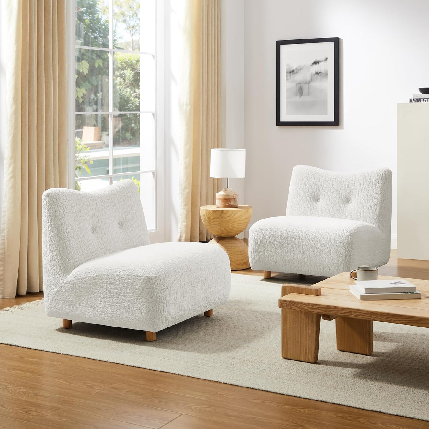 Art Leon Modern Accent Chair - Fabric Modular Sofa Chair Armless Chair with Wooden Legs Set of 2 for Living Room Bedroom Green