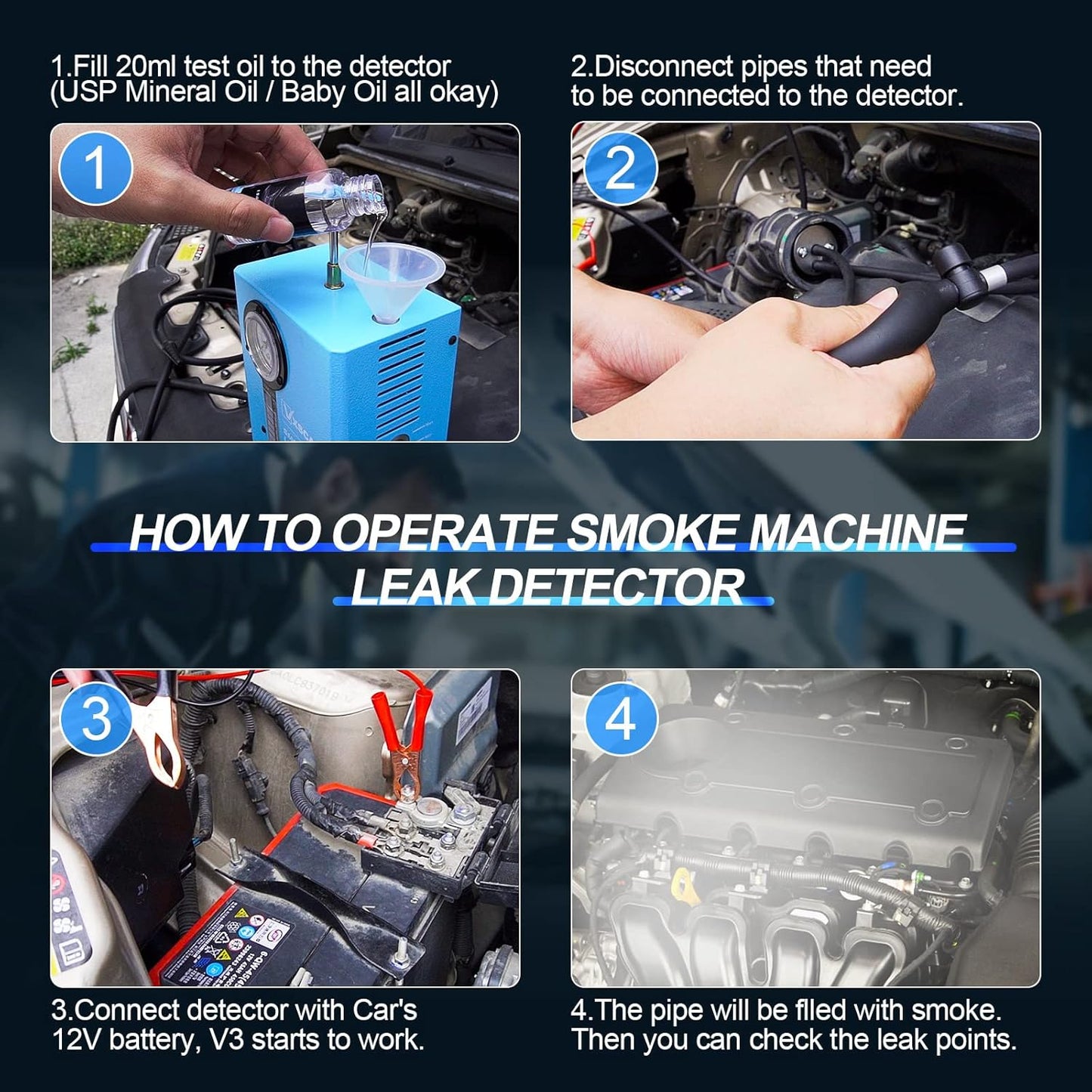Automotive Smoke Machine Leak Detector,EVAP Smoke Machine for Cars with Built-in Air Pump and Pressure Gauge, Flow Meter, Dual Mode for All DC12V Vehicles in Vacuum,Fuel and Other Cars System