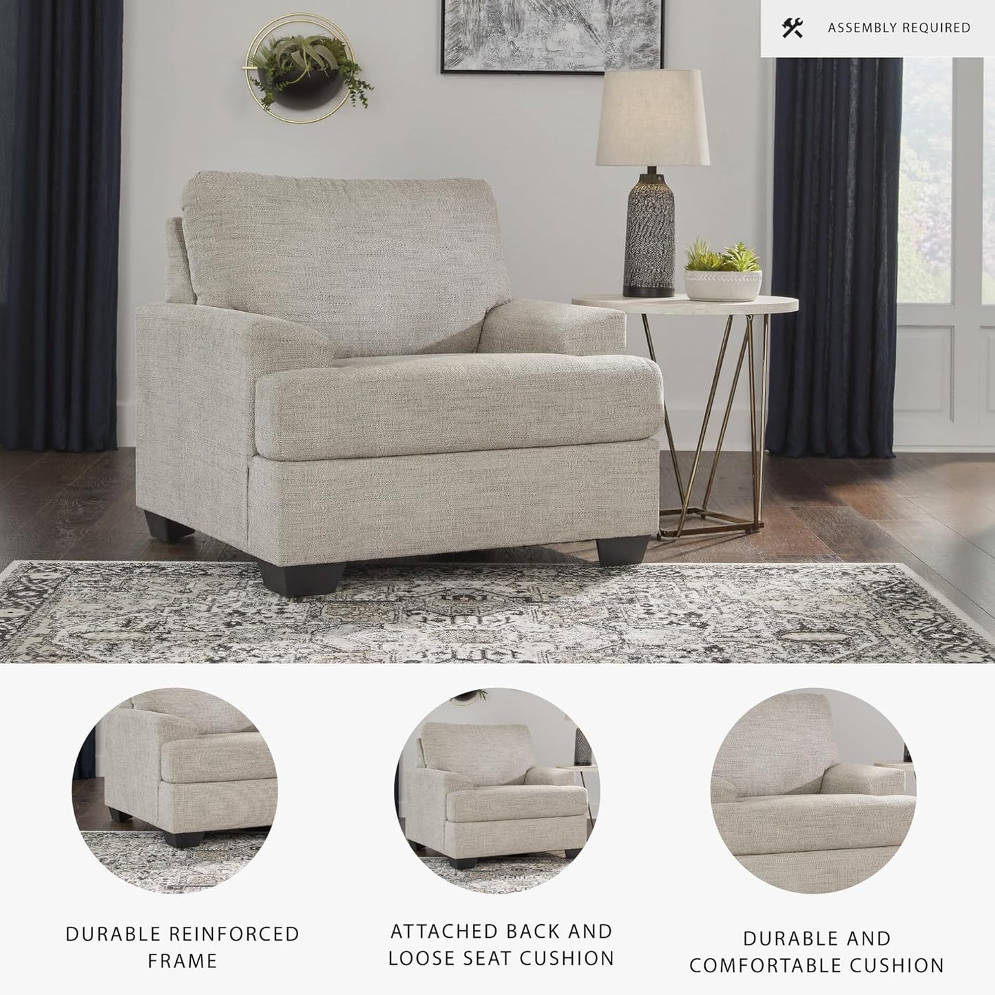 Signature Design by Ashley Vayda Casual Upholstered Chair, Light Gray
