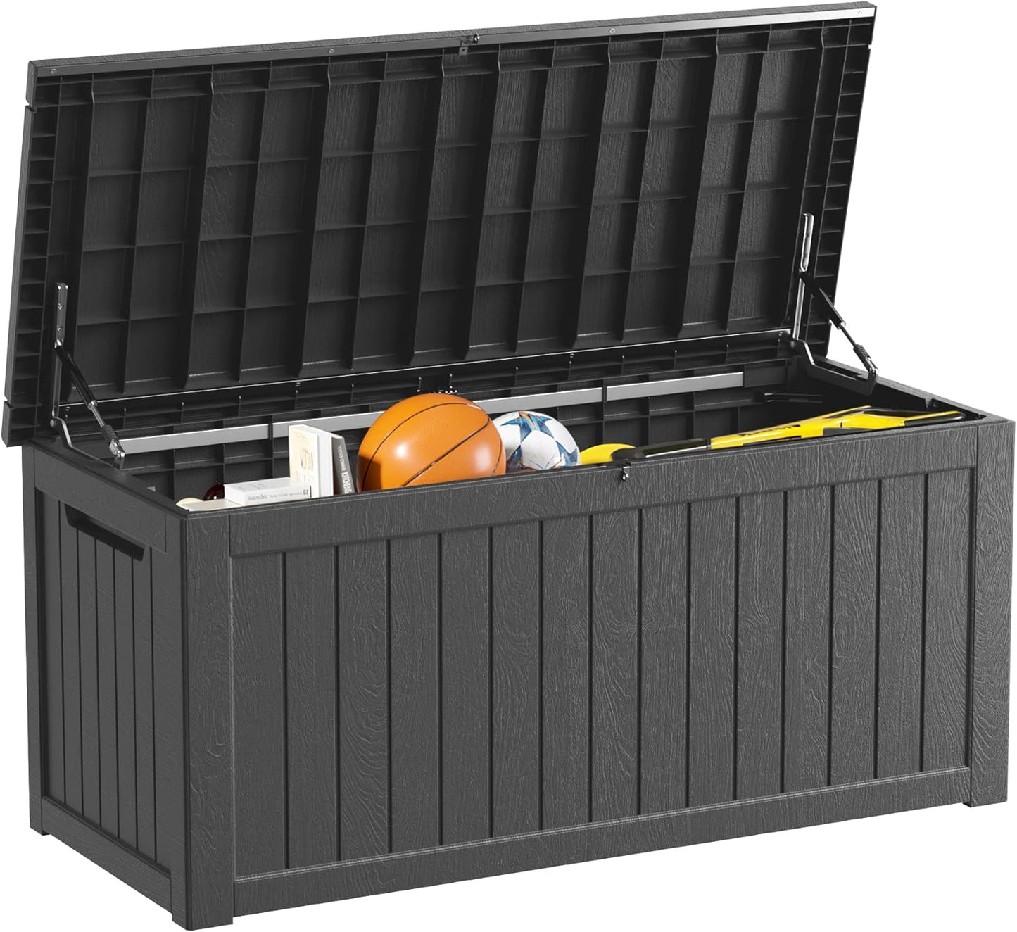 320 Gallon Outdoor Storage Box Waterproof Lockable Resin Deck Box Large, Patio Storage Bin for Pool Accessories Cushion Furniture, Garden Tools, UV-Resistant Outside Delivery Black