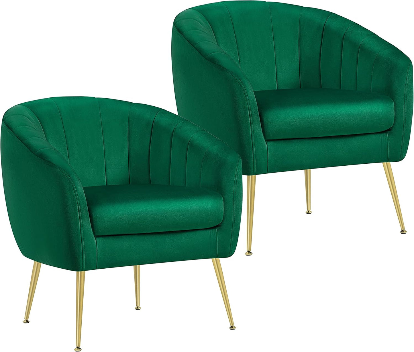 Topeakmart Velvet Accent Chair, Barrel Chair with Golden Metal Legs, Modern Leisure Chair for Living Room Bedroom Office Waiting Room, Set of 2, Gray