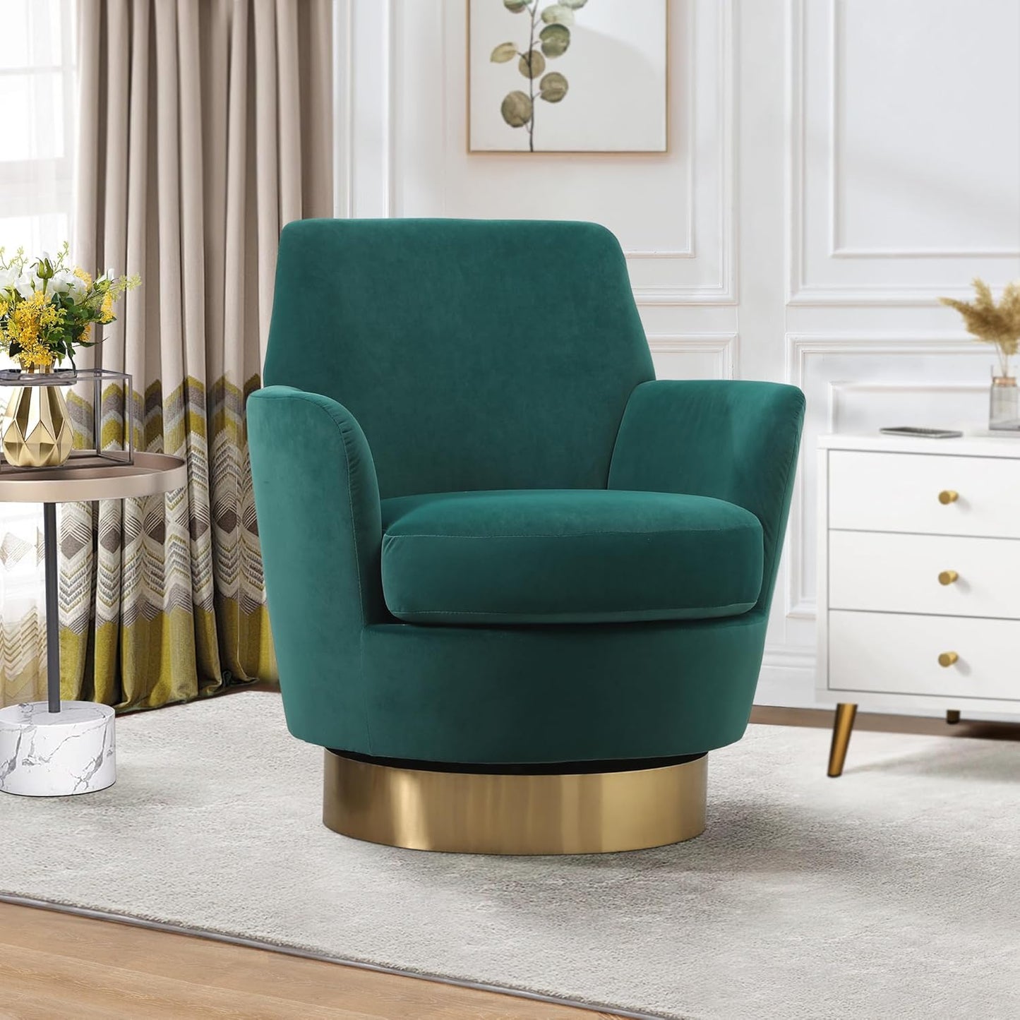 Swivel Barrel Chair Set of 2, Linen Modern Swivel Accent Chairs Armchair with Gold Stainless Steel Base, Reading Chair for Bedroom Comfy Round Barrel Chair for Living Room, Beige