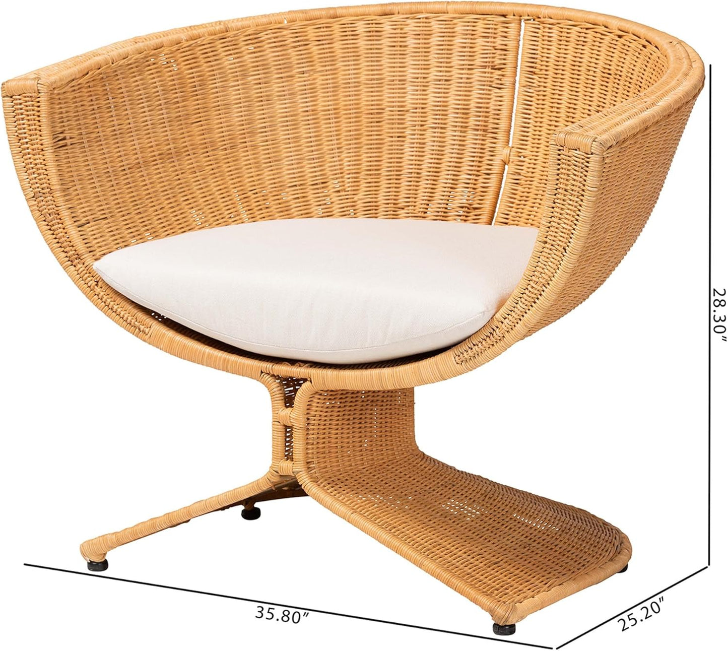 Bali & pari Reya Natural Rattan Lounge Chair - Handwoven Wicker Accent Seating with Pedestal Base for Modern Boho, Coastal, or Tropical Living Room Spaces
