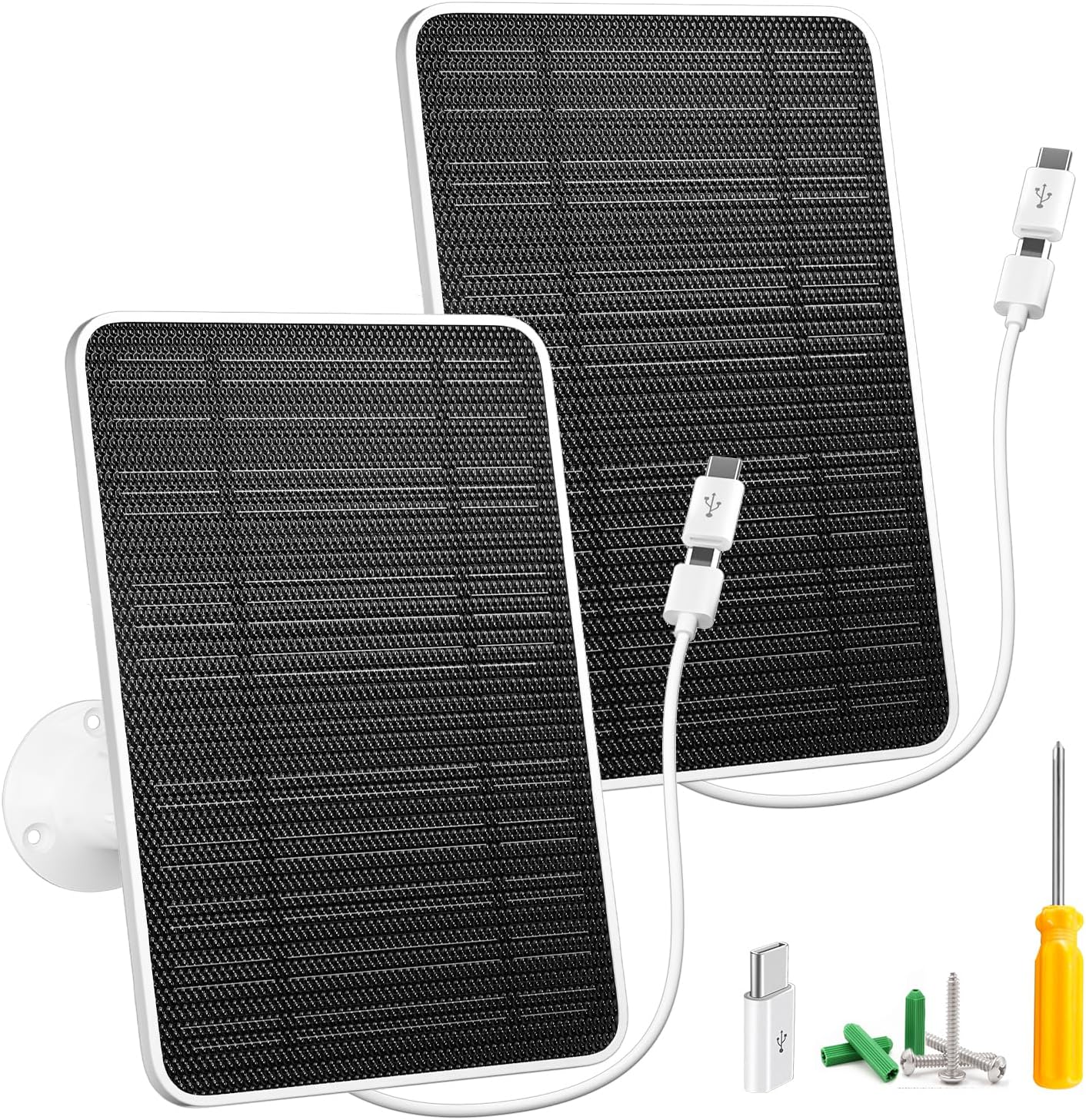 Solar Panel Charger Compatible with Eufycam 3/3C/2C/2C Pro/E40/E20/2/2 Pro/E/L20/L40/Solo/SoloCam Spotlight, 5W Solar Panel for Eufy Camera, Micro USB & USB-C Port, 9.8ft Cable, P65 Waterproof, 4 Pack