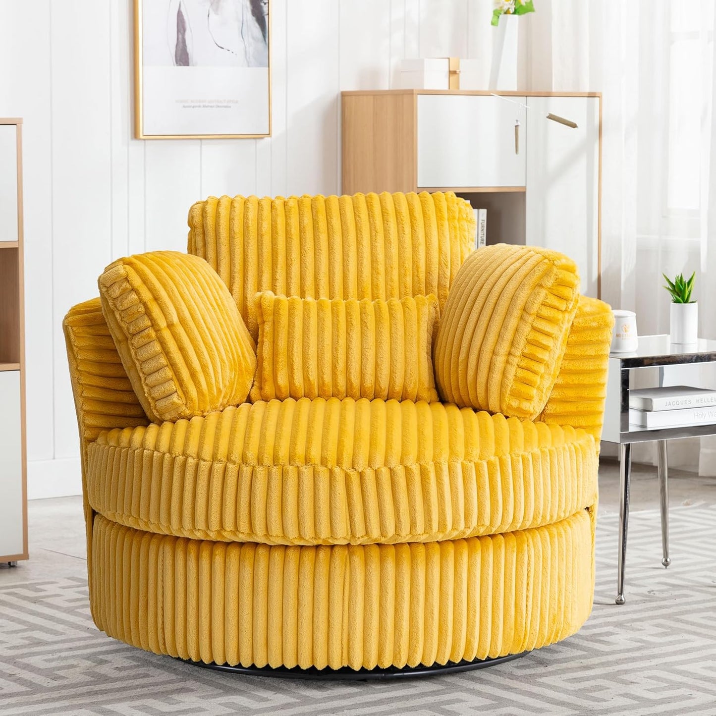 Swivel Accent Barrel Chair Oversized Modern Akili Upholstered Sofa Lounge Club Leisure Chair Round Chair for Hotel Living Room (Black)