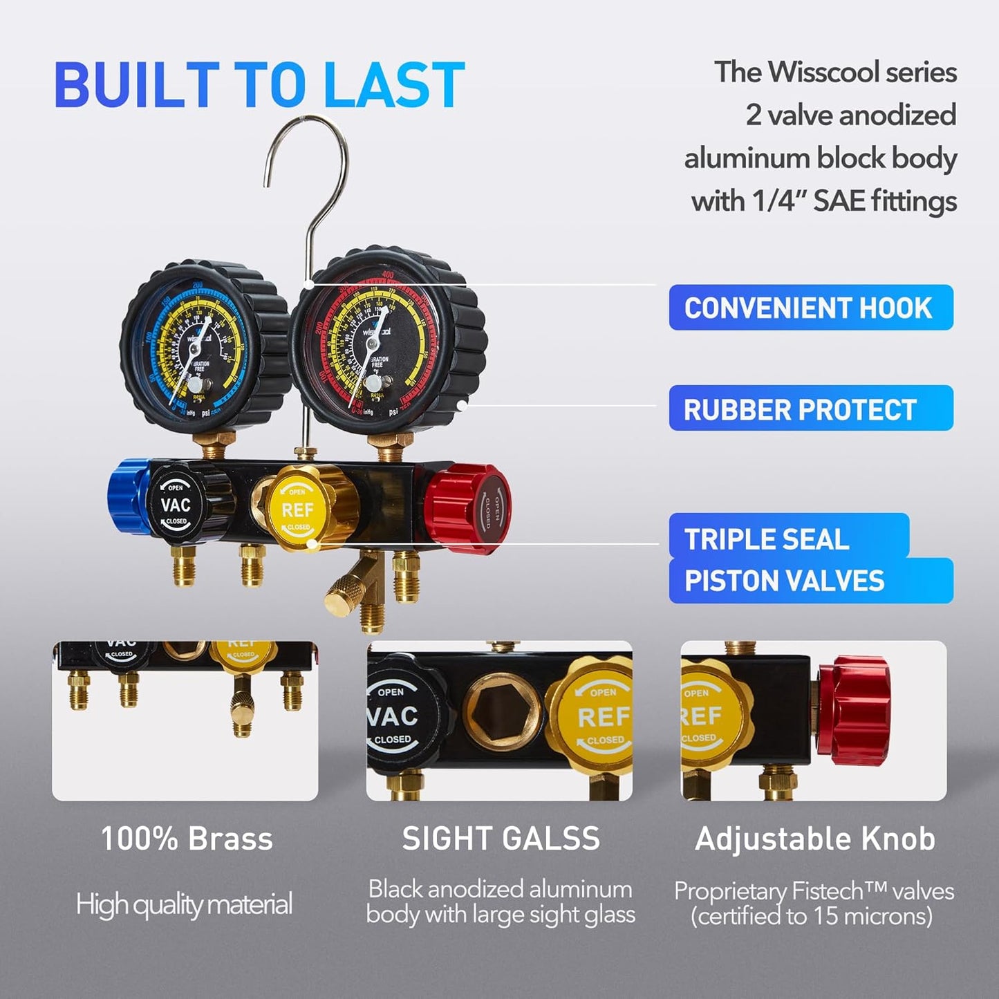 AC Gauge Set R410a R134a R22, Automotive 4 Valve AC Manifold Gauge with 5ft Hoses, Quick Couplers, Adapters, Puncturing Can Tap Tools for R410a Refrigerants Charging and Evacuation