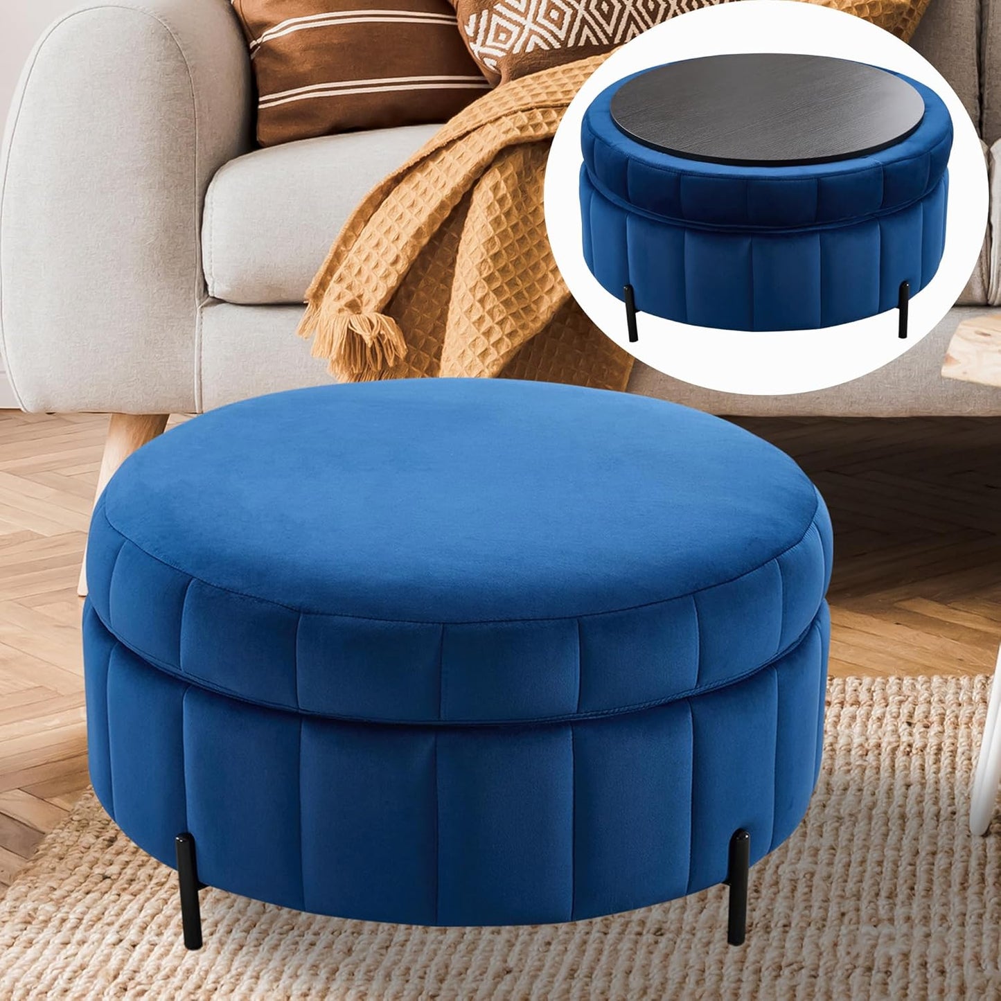40.35" Oversized Swivel Accent Chairs Navy, with 3 Pillows Velvet Swivel Chairs for Living Room,Modern Barrel Chair